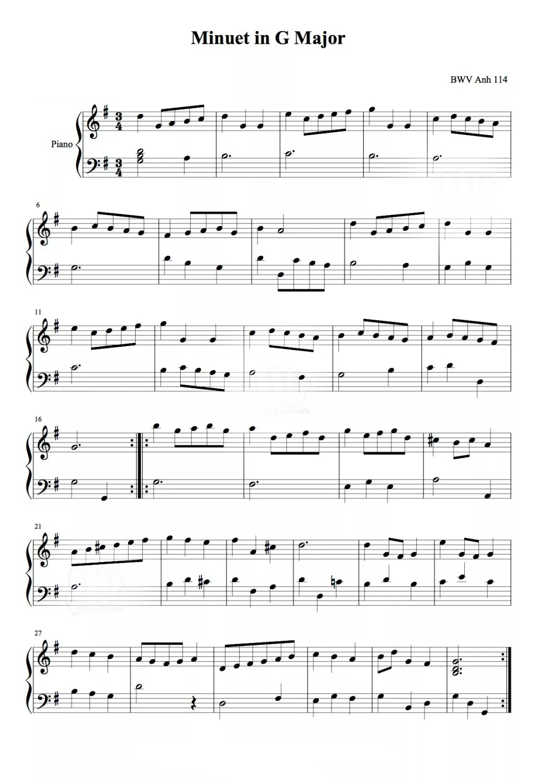 巴赫G大调小步舞曲钢琴谱 这首爱的协奏曲，究竟是否巴赫所作1
