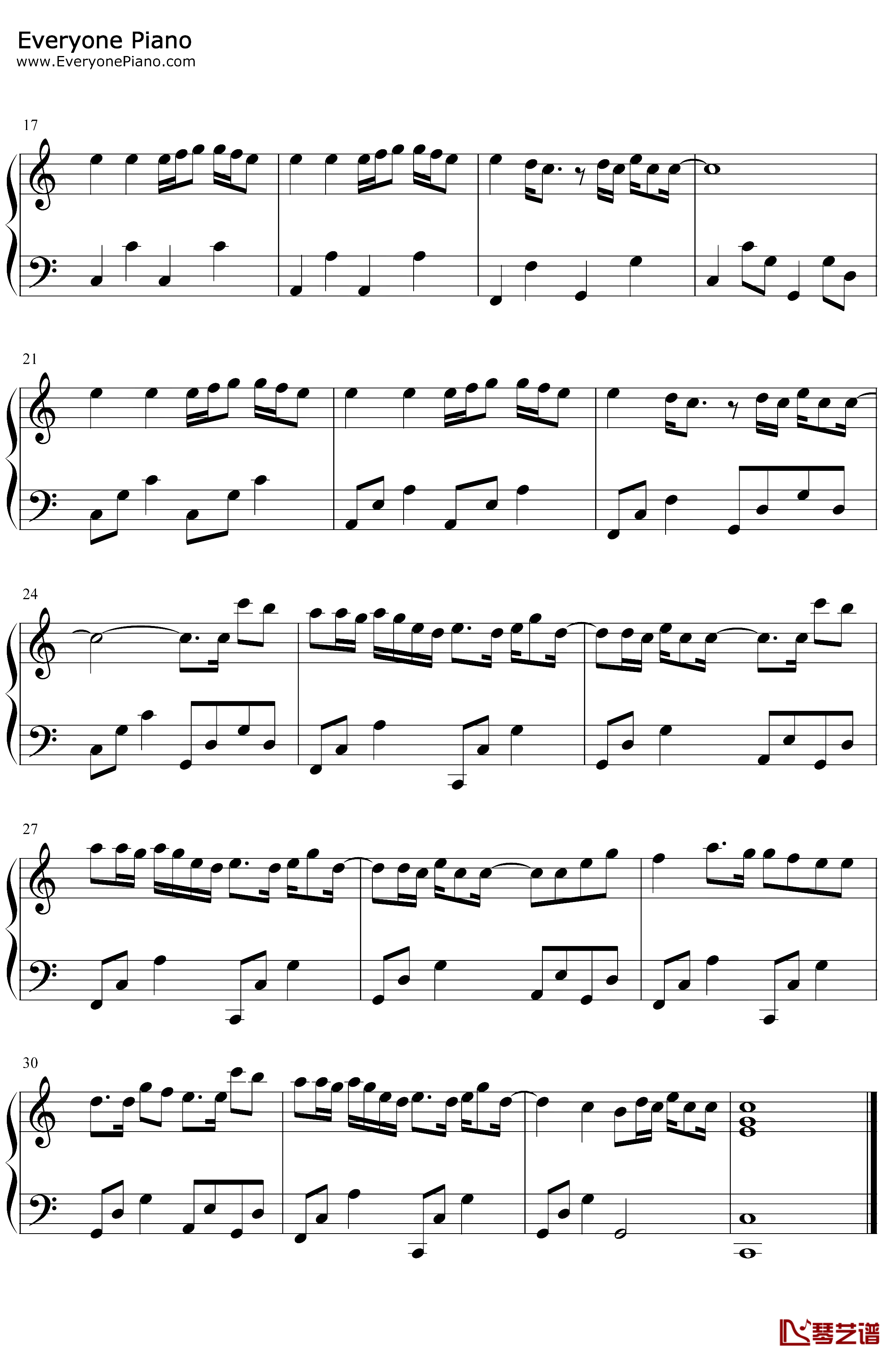 一百万个可能钢琴谱-Christine Welch-C调简单版2