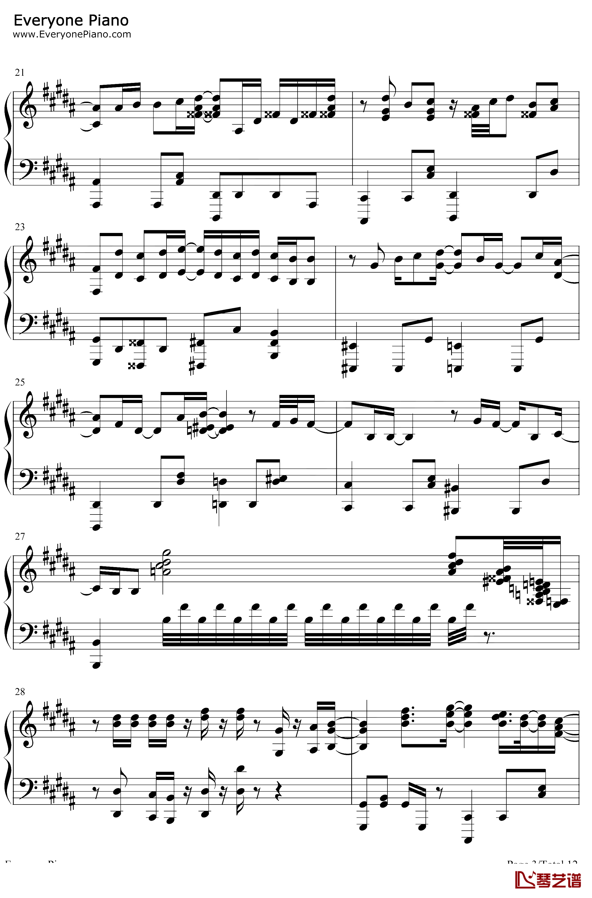 感電钢琴谱-米津玄师-感电-MIU404主题曲3