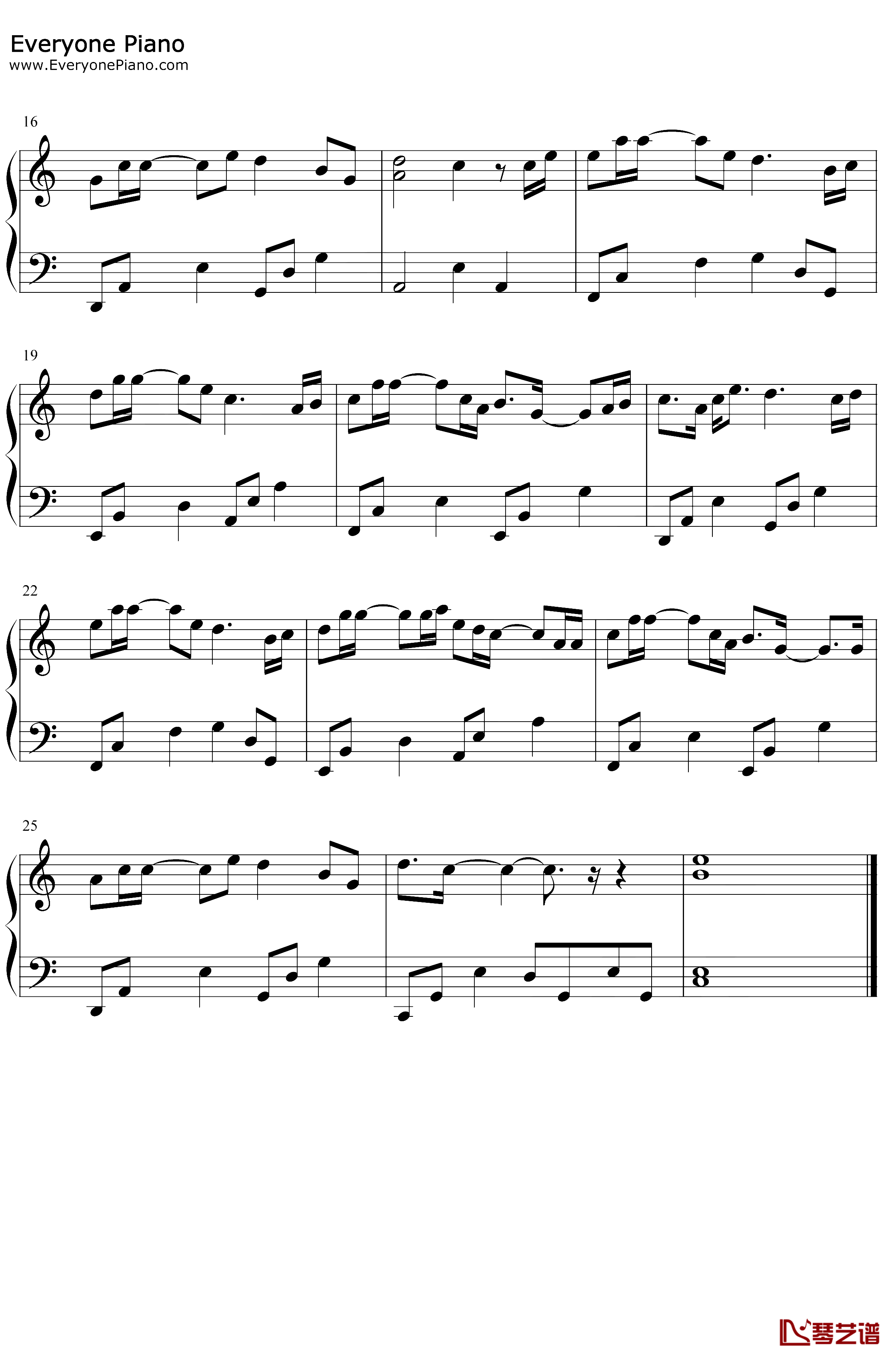 该死的温柔钢琴谱-马天宇-C调简单版2