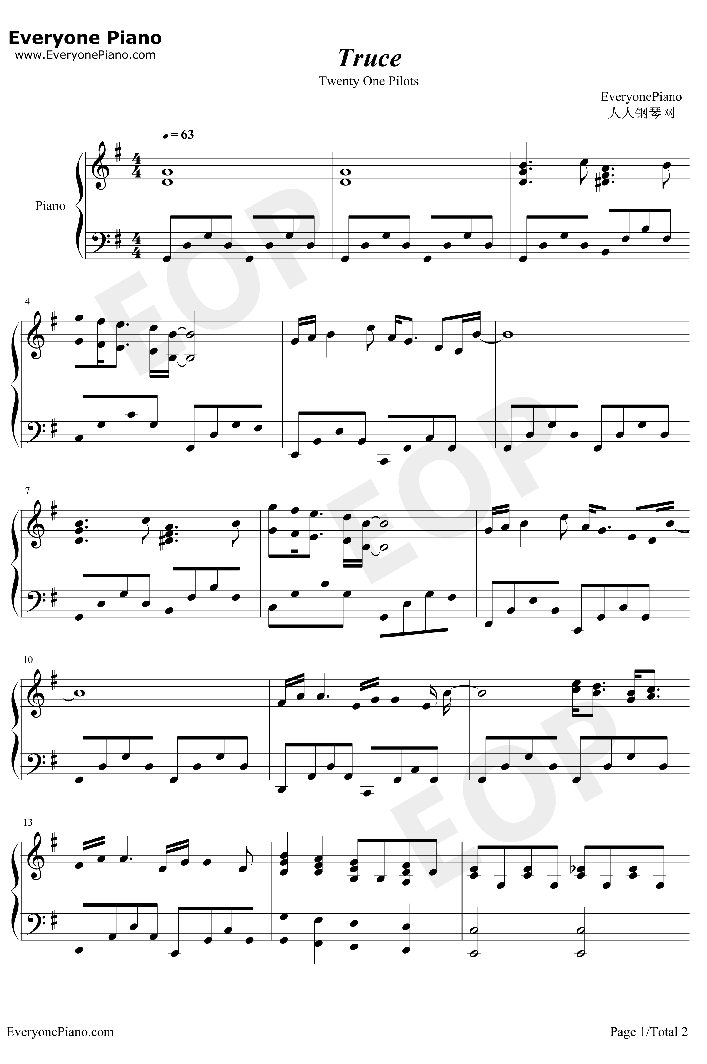 Truce钢琴谱-TwentyOnePilots1