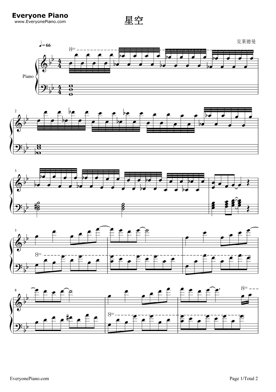 星空钢琴谱-理查德·克莱德曼RichardClayderman-LyphardMelodie1