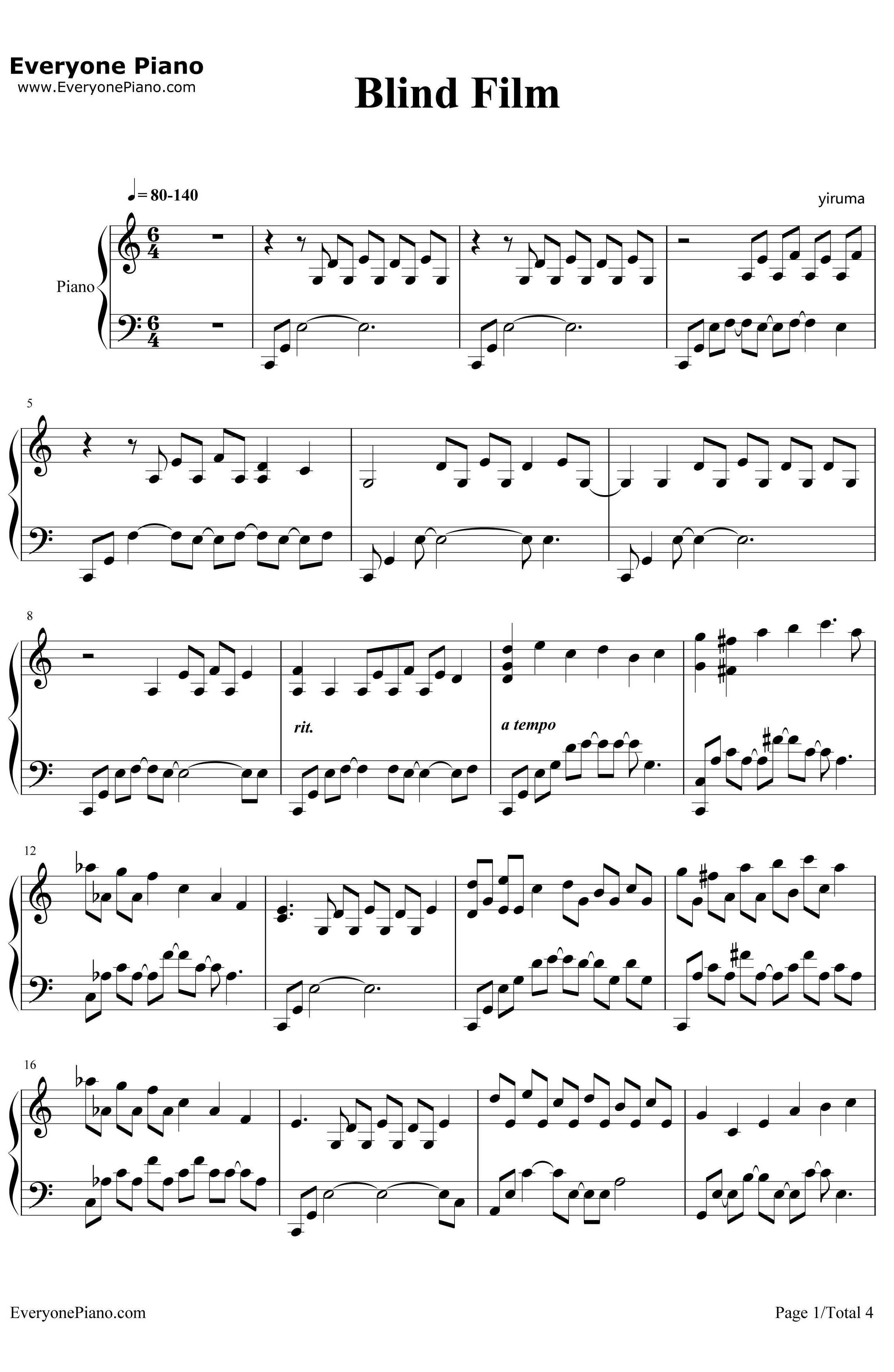 BlindFilm钢琴谱-Yiruma1