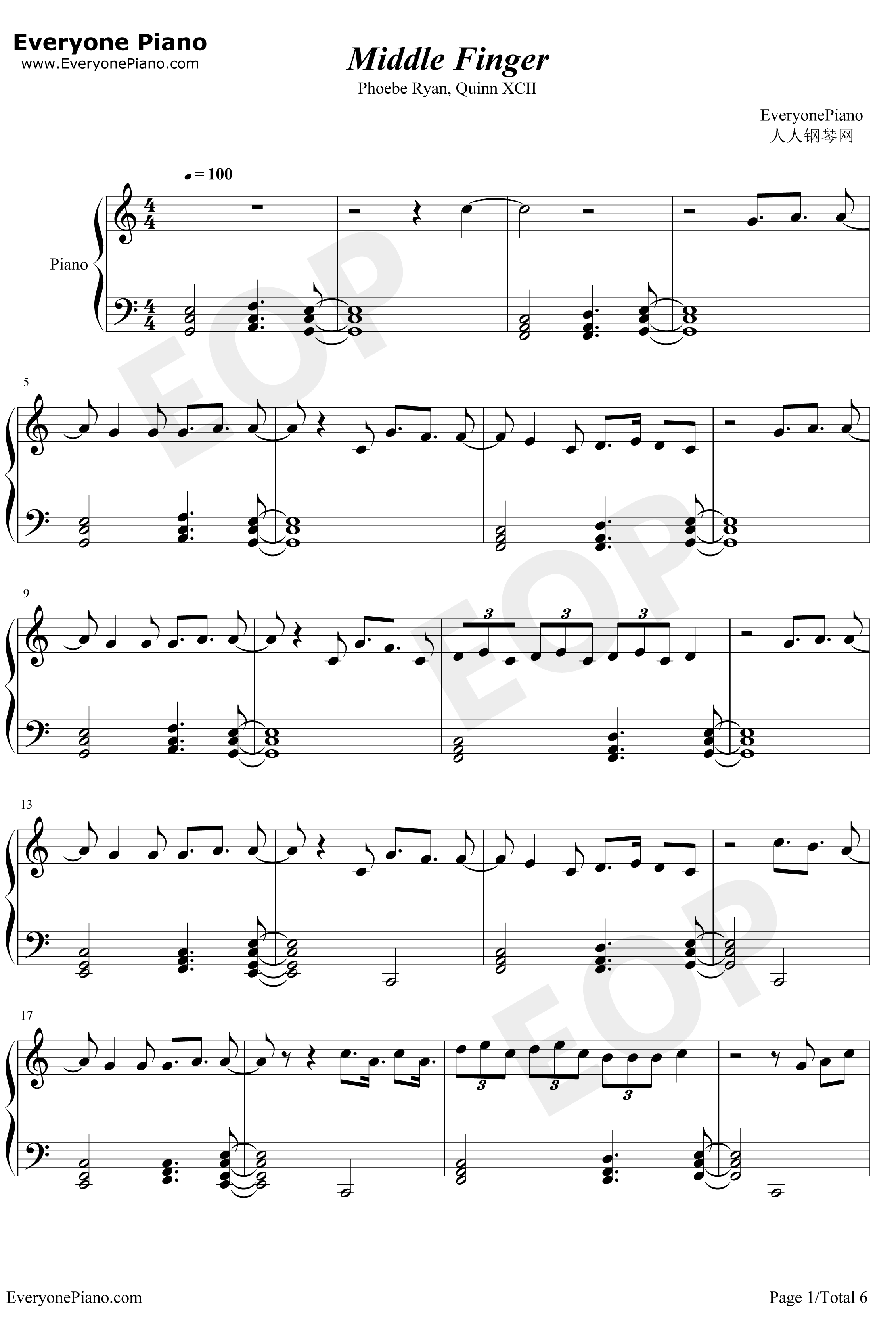 Middle Finger钢琴谱-PhoebeRyanQuinnXCII1