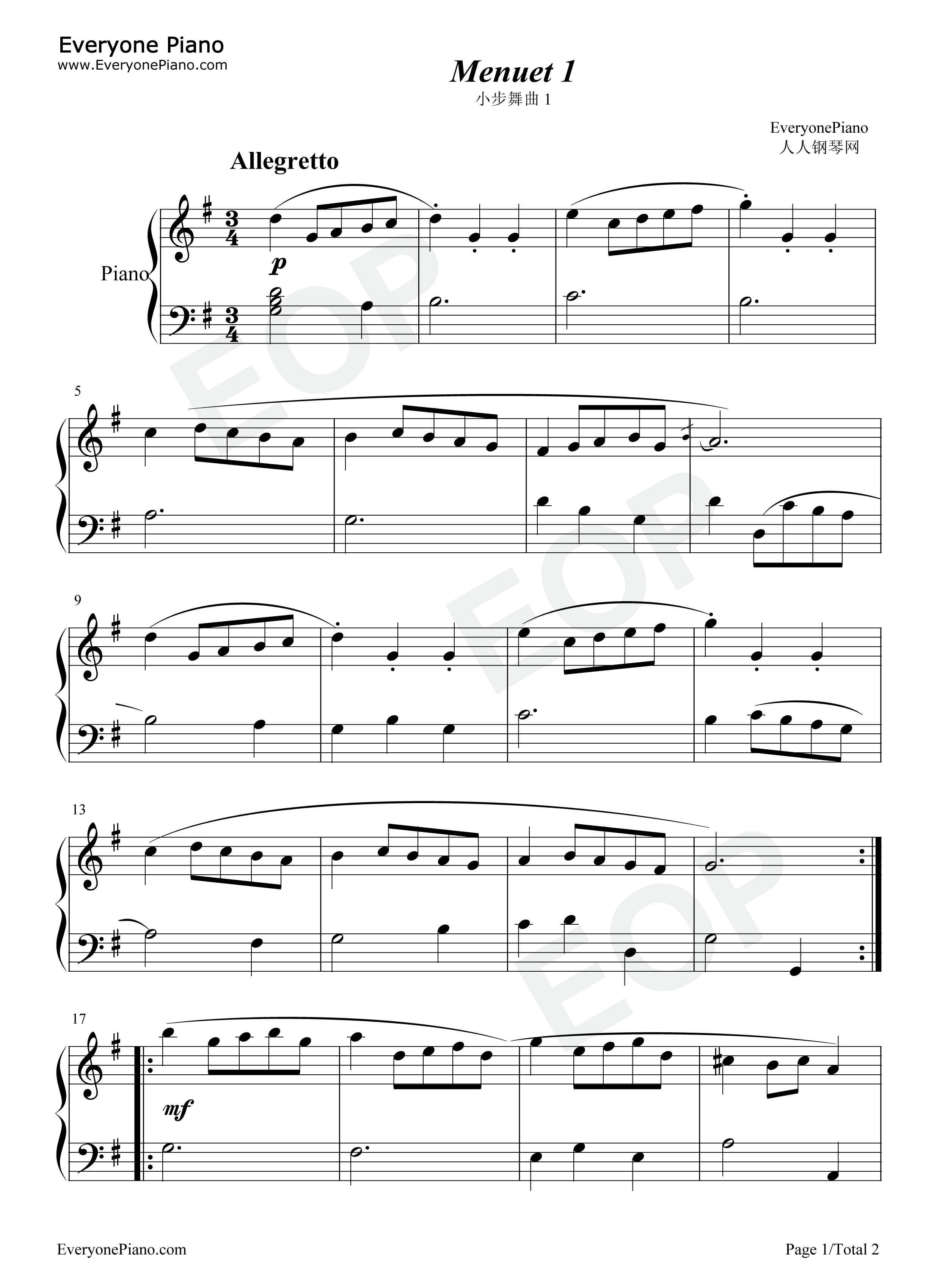 小步舞曲 1钢琴谱-巴赫1