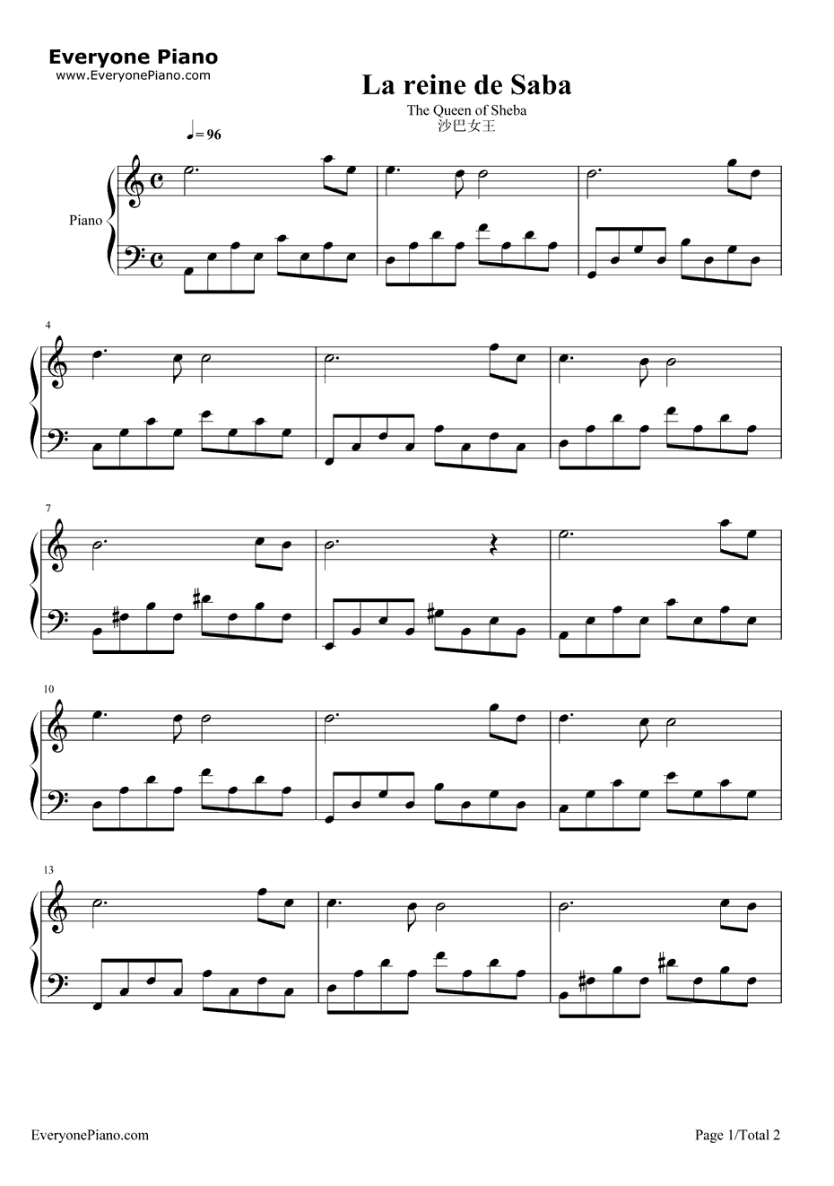 沙巴女王钢琴谱-M.Laurent1