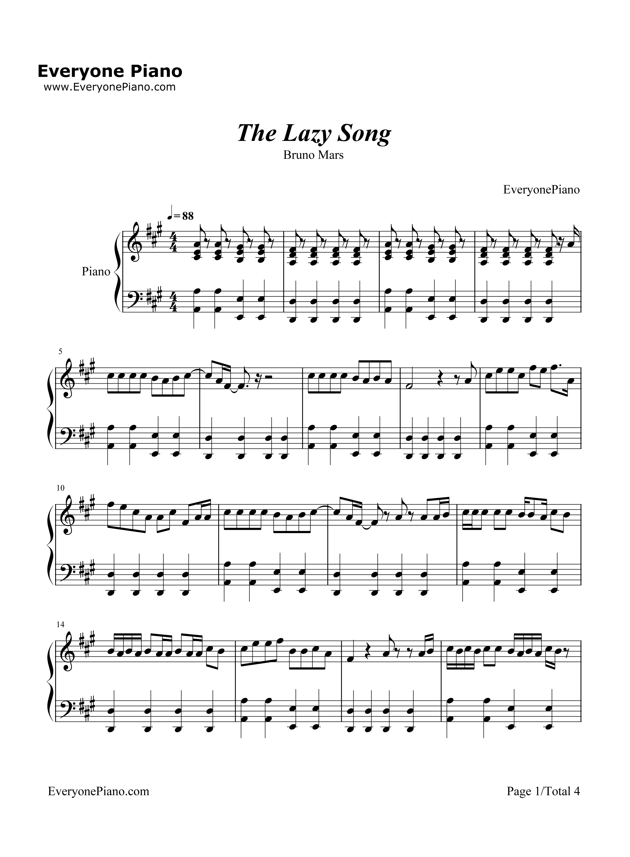The Lazy Song钢琴谱-Bruno Mars1
