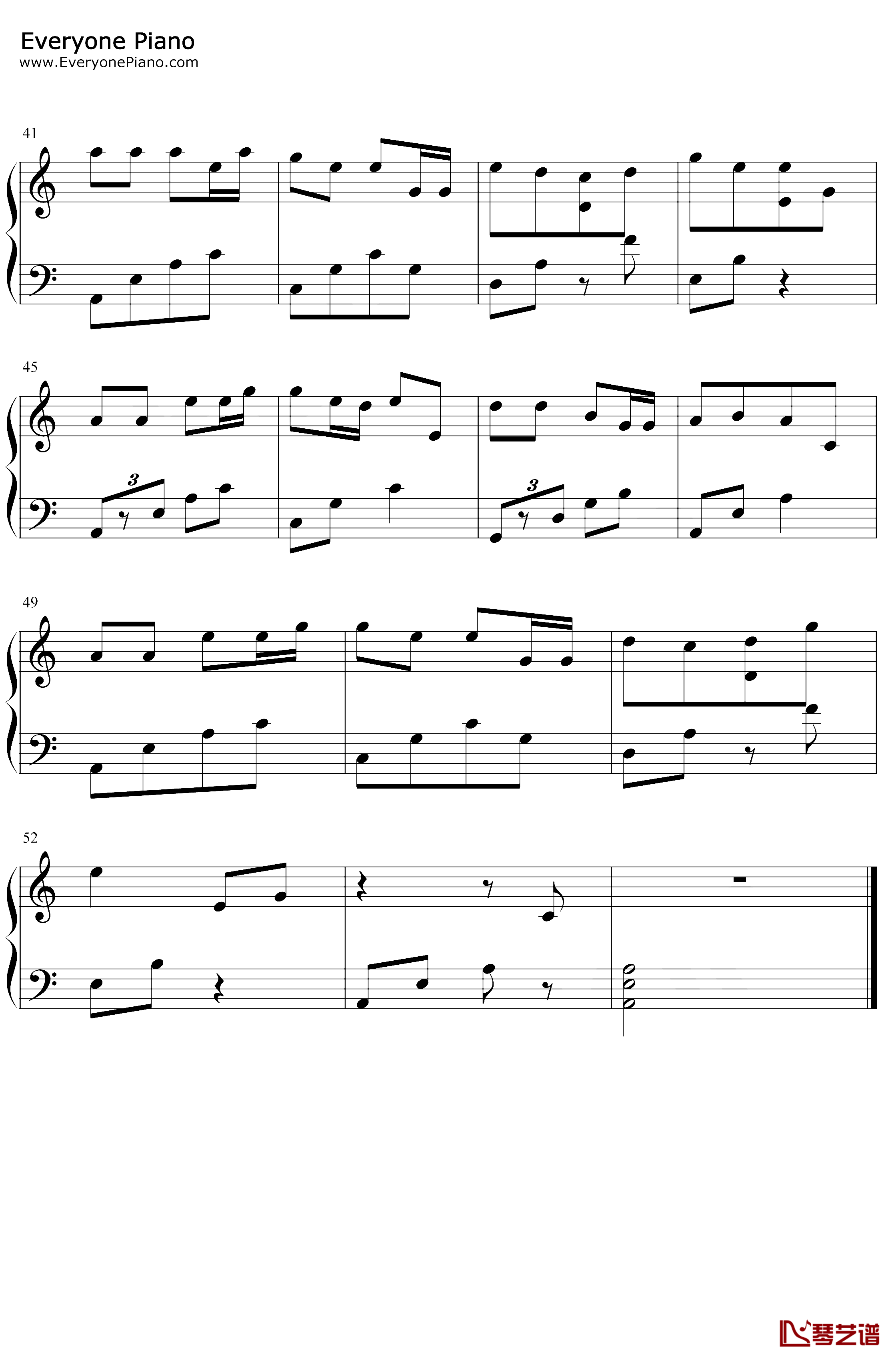 奢香夫人钢琴谱-凤凰传奇-C调简单版-经典情歌对唱3