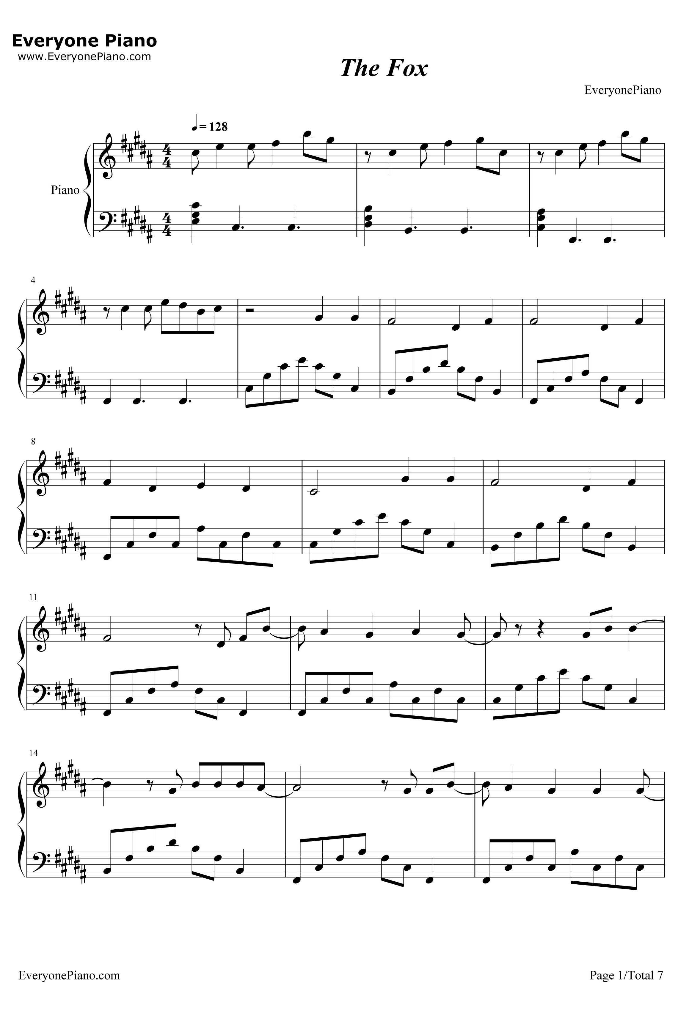 The Fox钢琴谱-Ylvis-挪威组合1