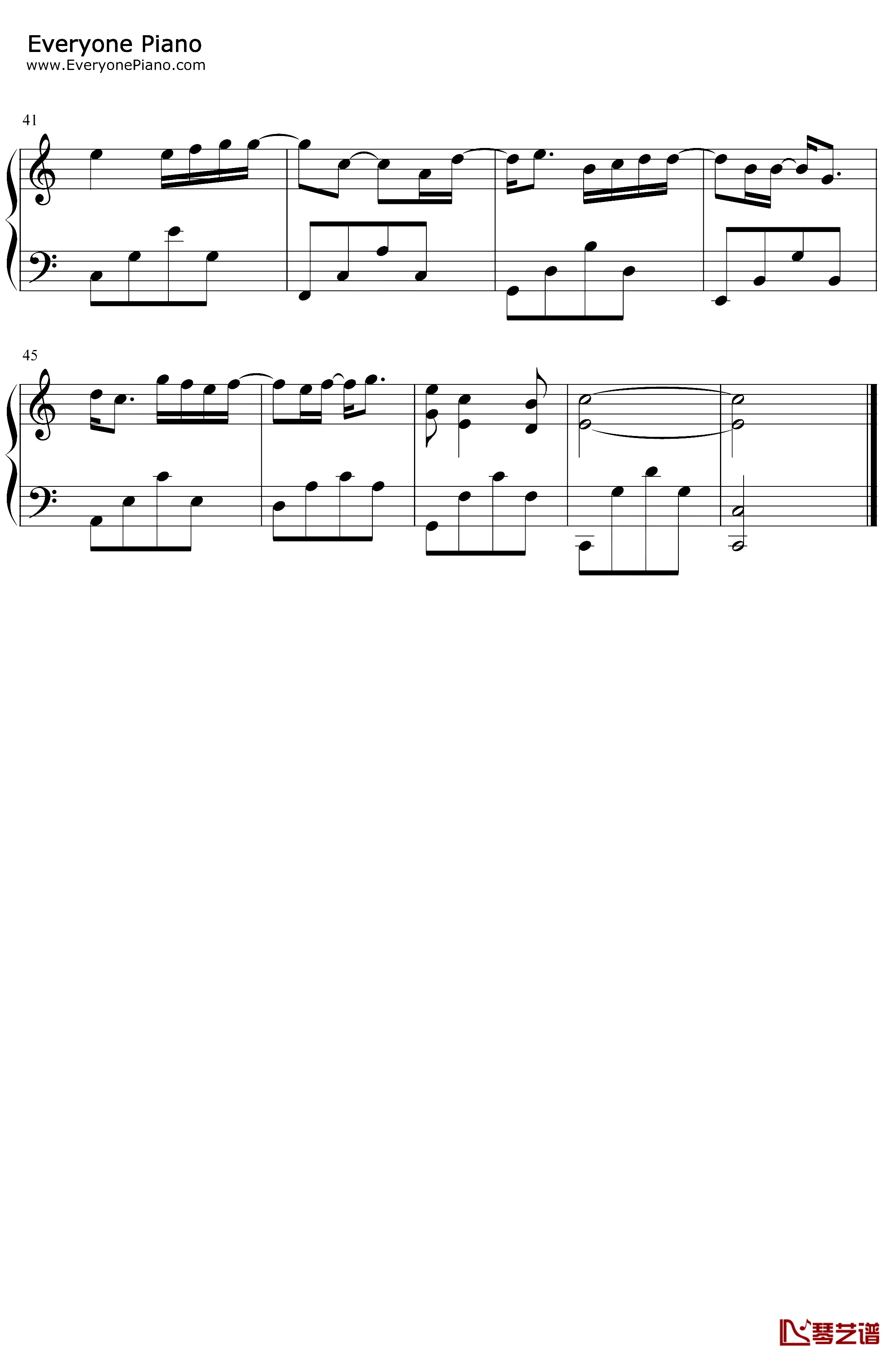 夏天的风钢琴谱-温岚-C调简单版3