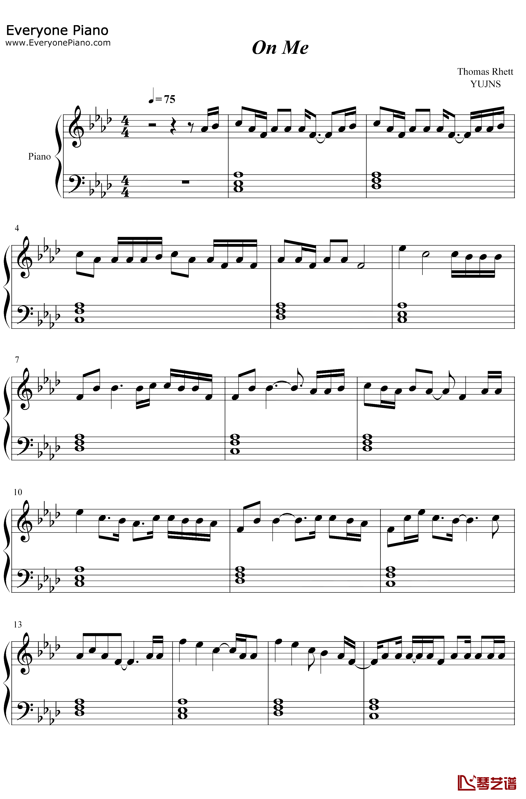 On Me钢琴谱-Thomas Rhett Kane Brown Ava Max-史努比狗OST1