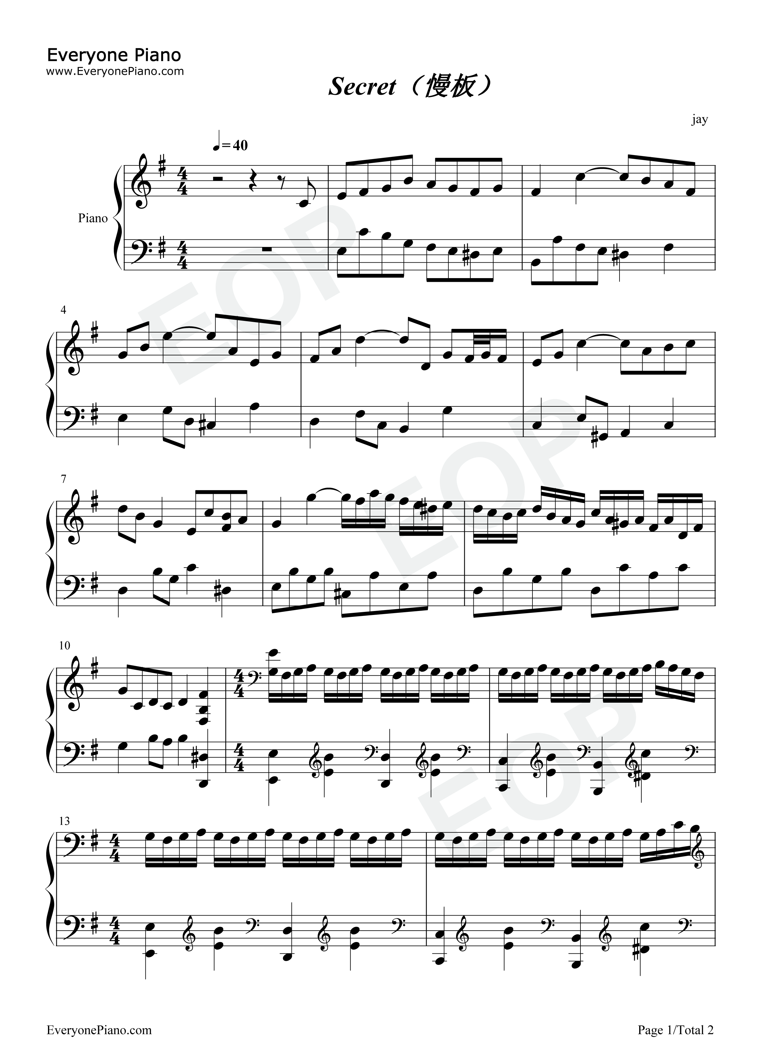 secret（慢板）钢琴谱-周杰伦1