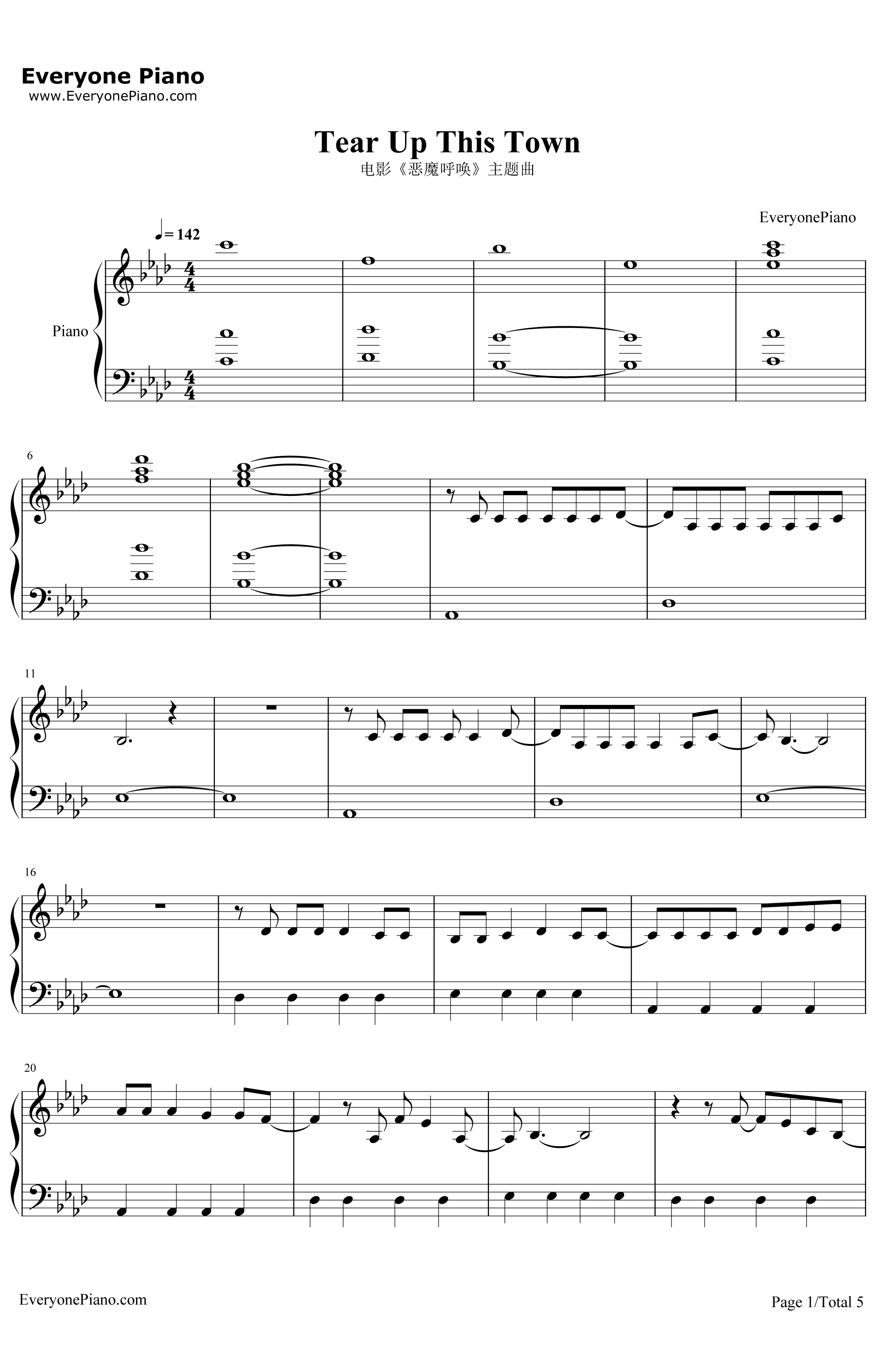 TearUpThisTown钢琴谱-Keane-电影《恶魔呼唤》主题曲1