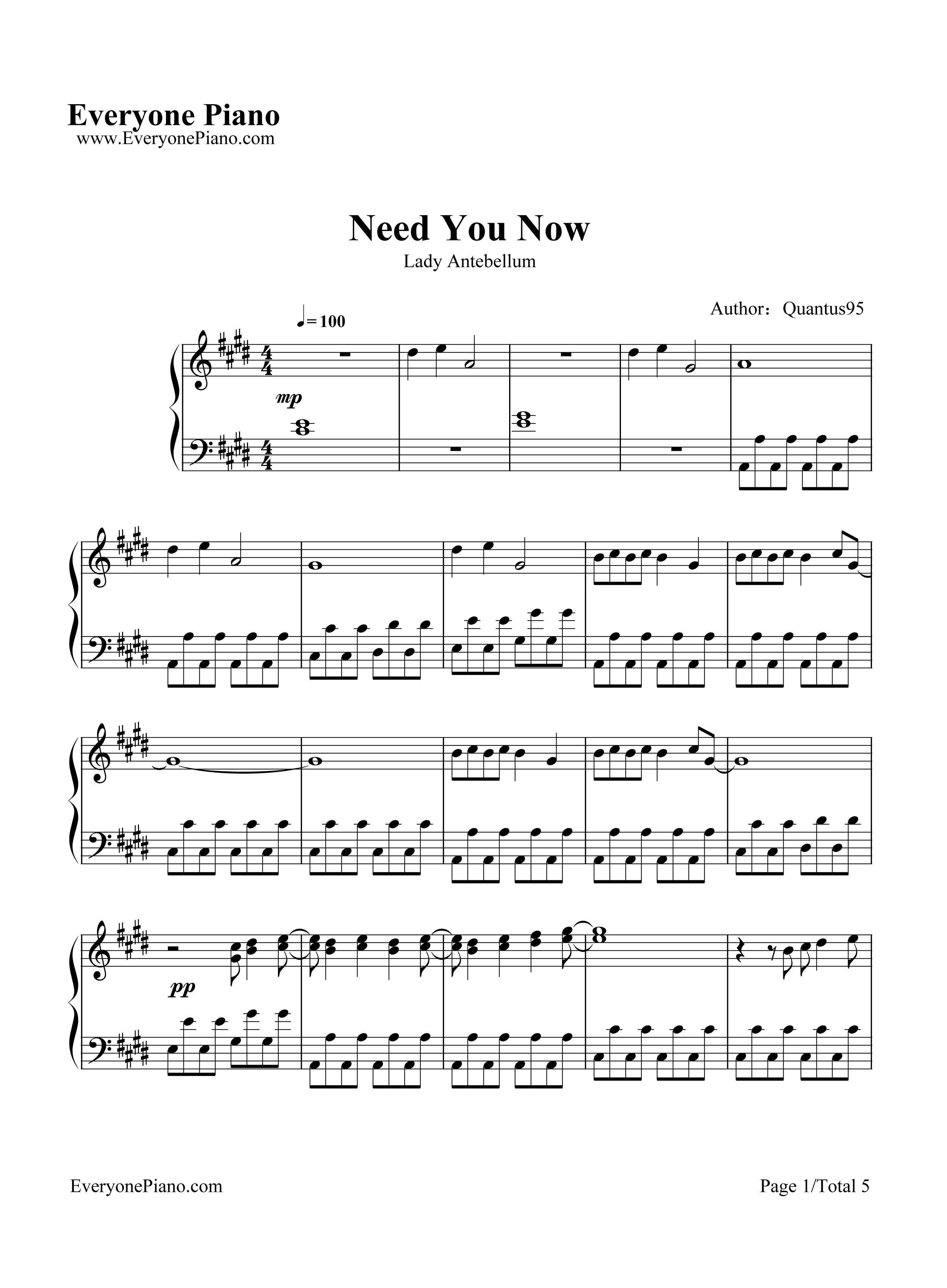 Need You Now钢琴谱-Lady Antebellum1