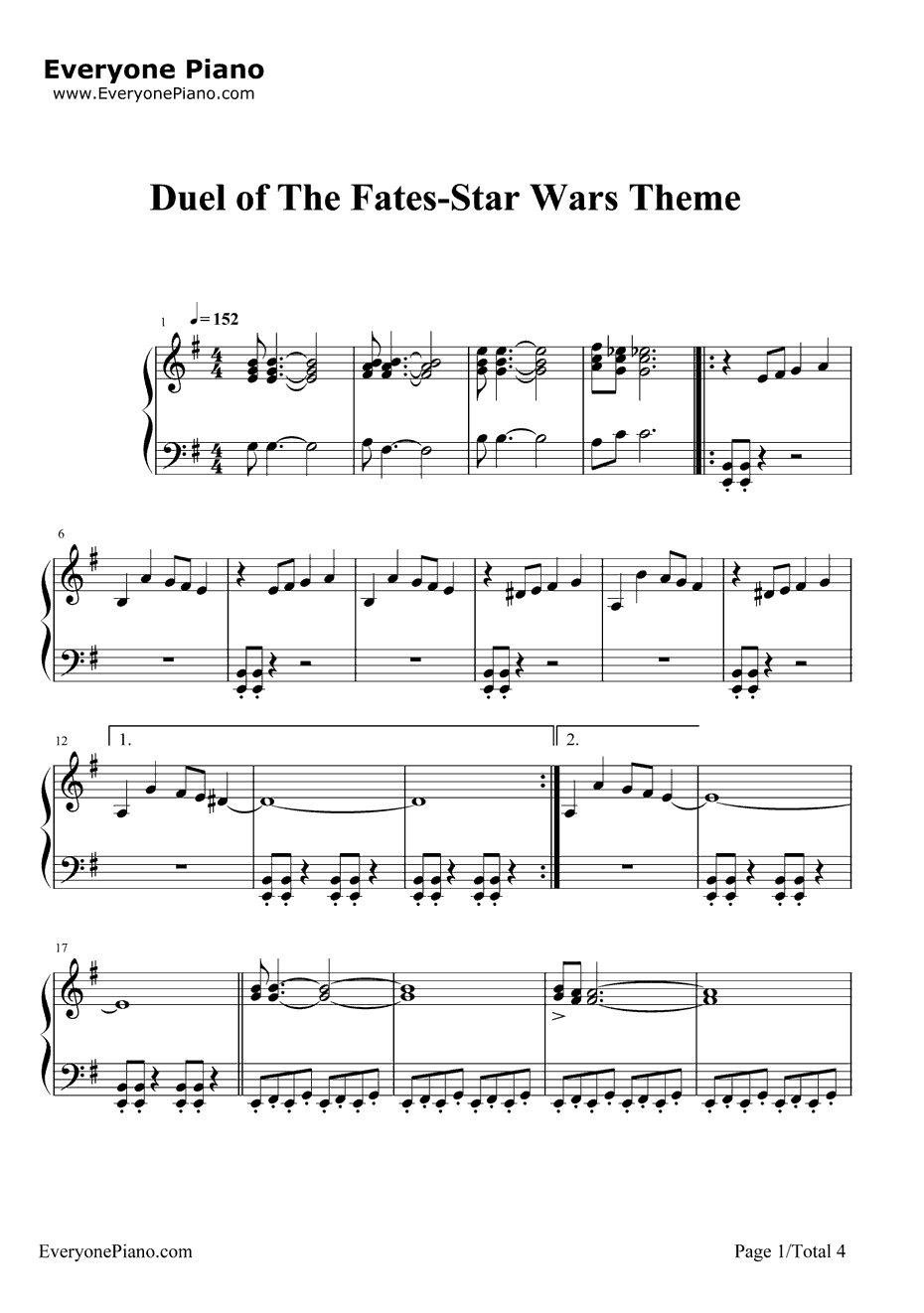 DuelofTheFates钢琴谱-JohnWilliams-星球大战主题曲1