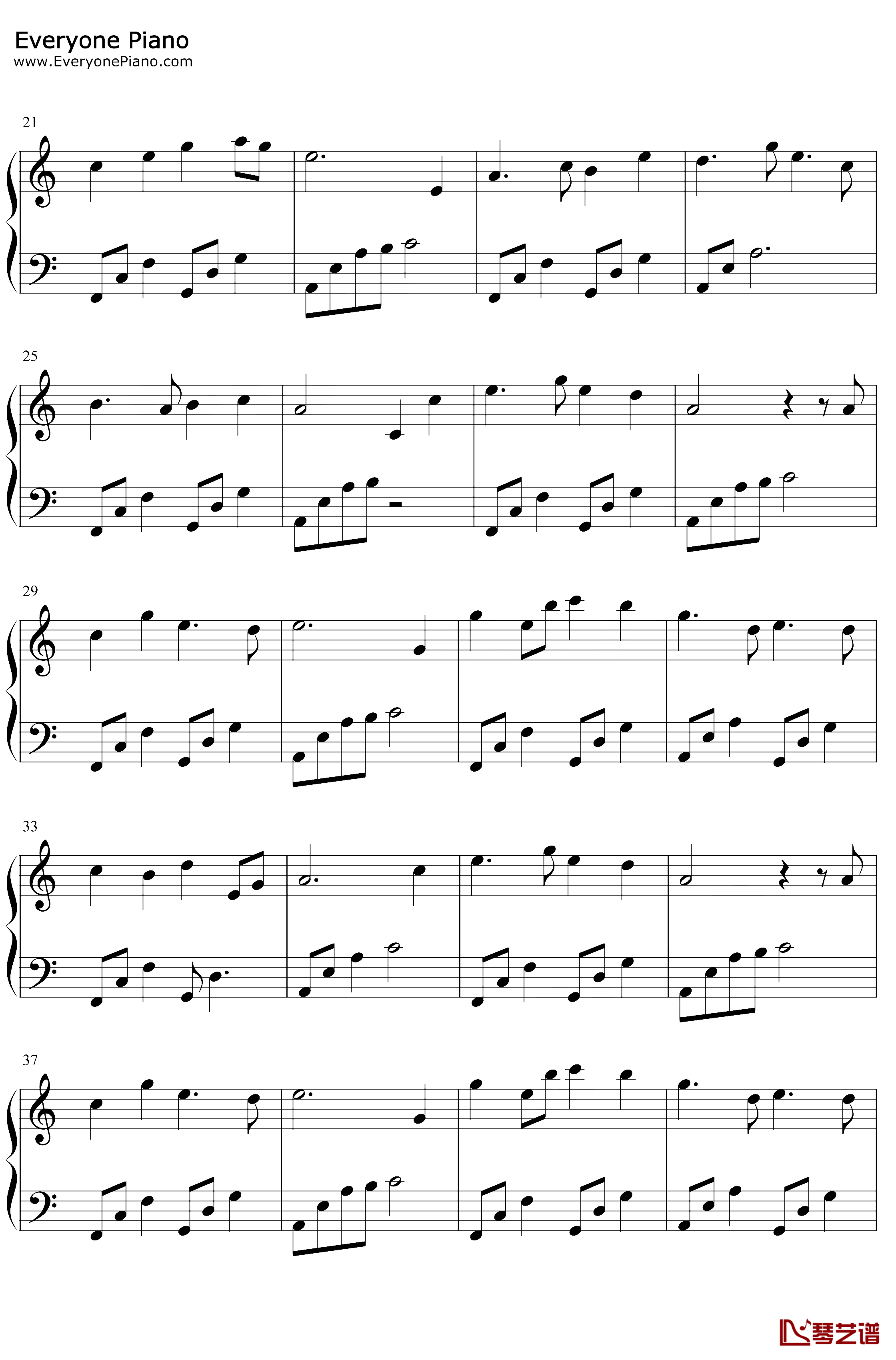 江上清风游钢琴谱-变奏的梦想-C调简单版-宁静悠远的轻音乐2