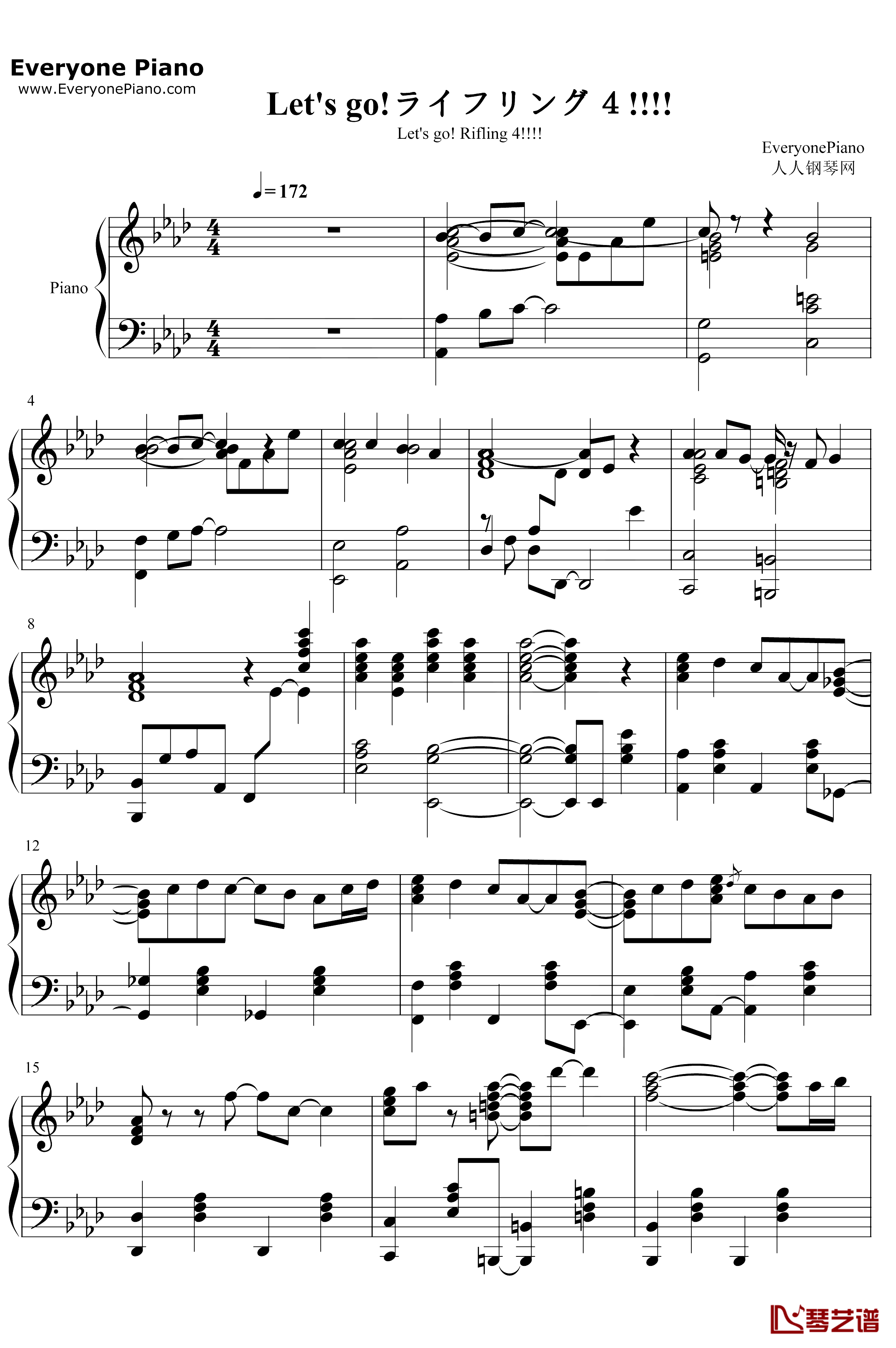 Letsgoライフリング４钢琴谱-Rifling4-美妙射击部OP1