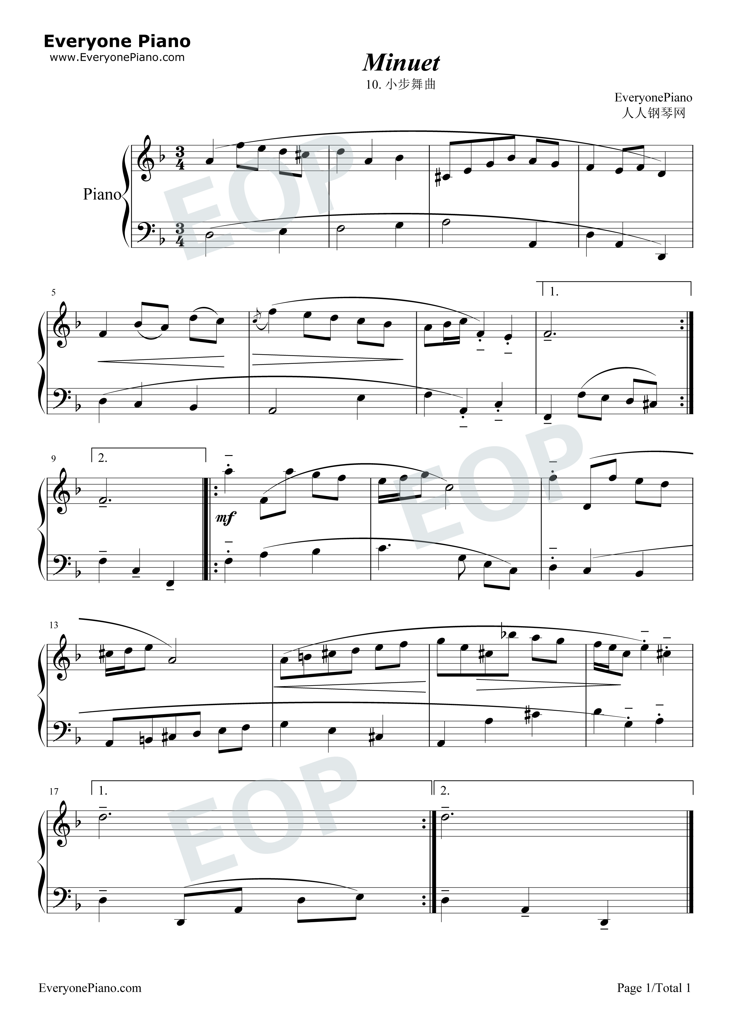 小步舞曲 10钢琴谱-巴赫1