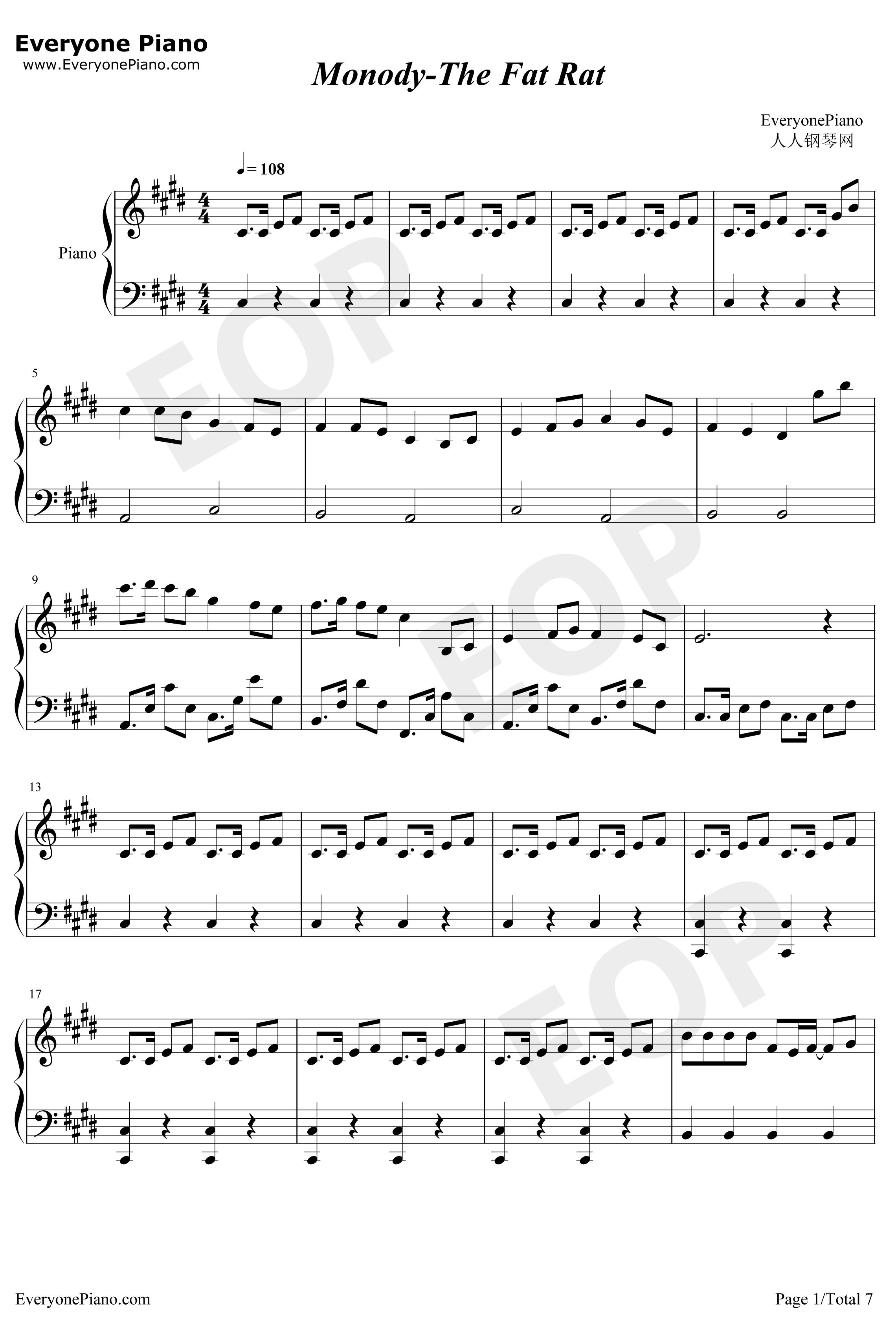 Monody钢琴谱-TheFatRatLauraBrehm-TheFatRat-抖音歌曲1