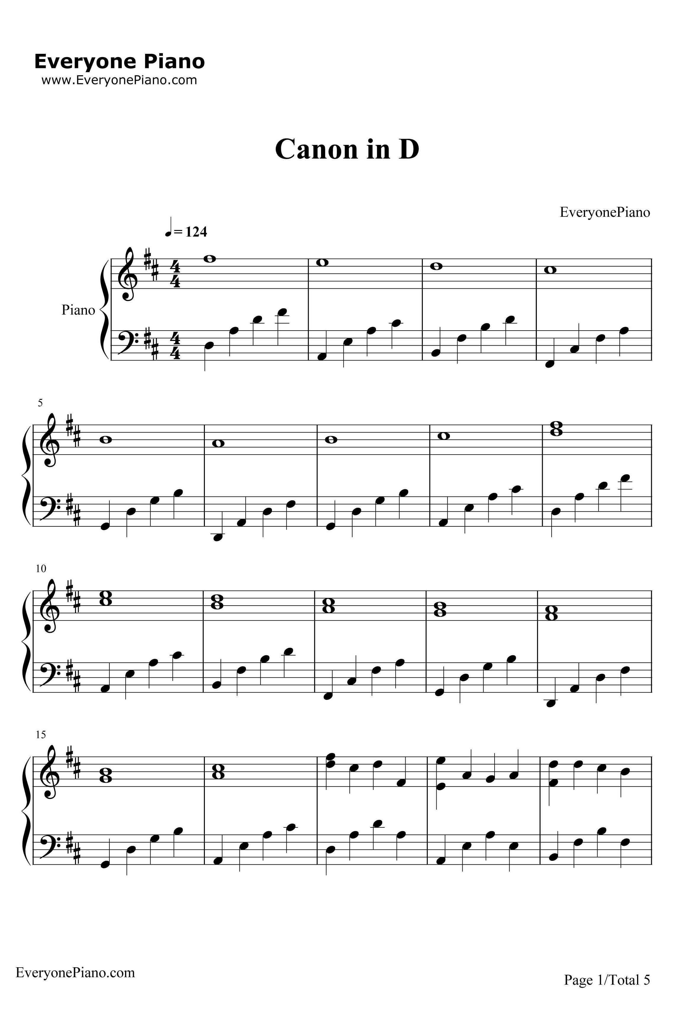 D大调卡农钢琴谱-帕赫贝尔1