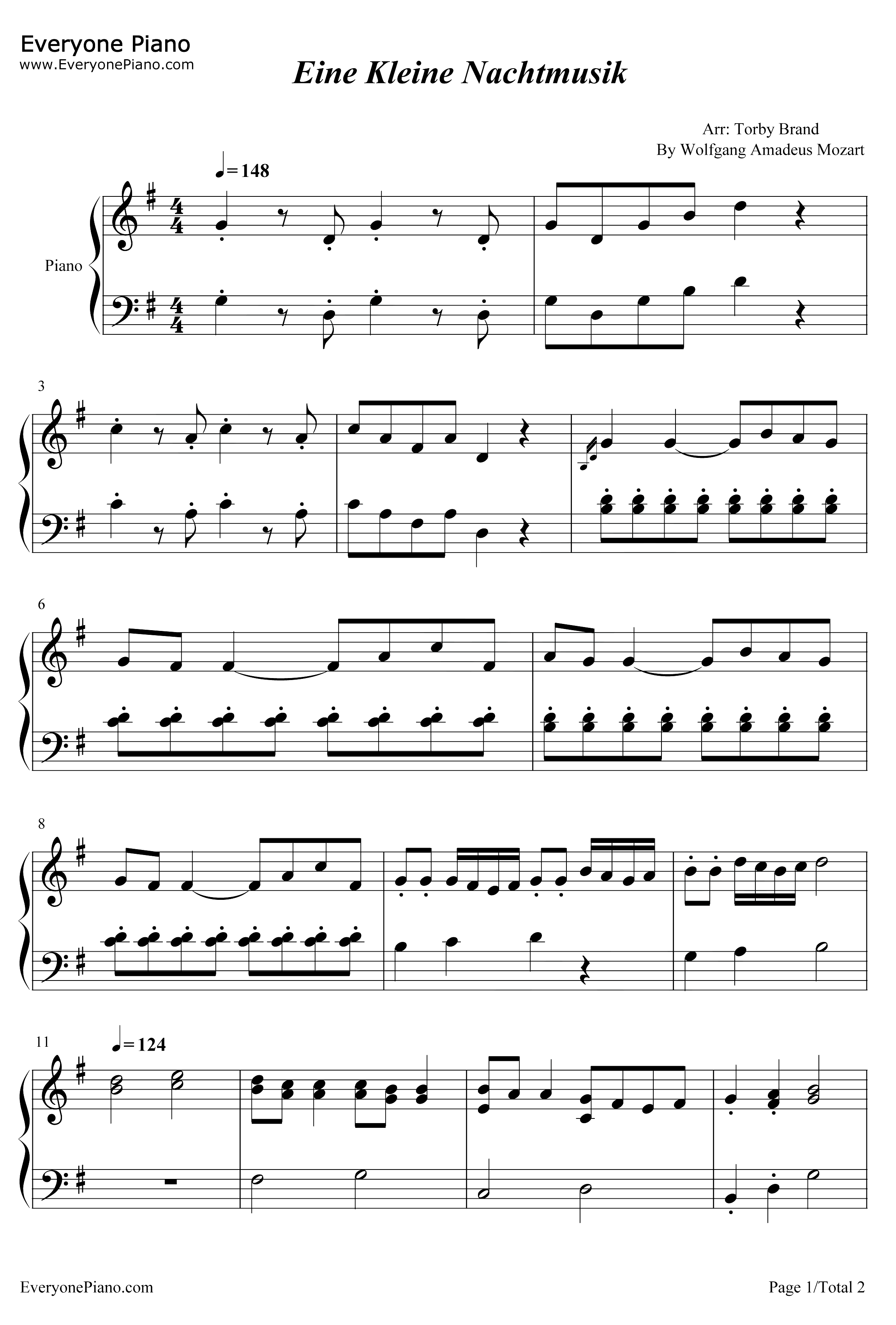 弦乐小夜曲钢琴谱-G大调第13号小夜曲-Eine kleine Nachtmusik-简单版1