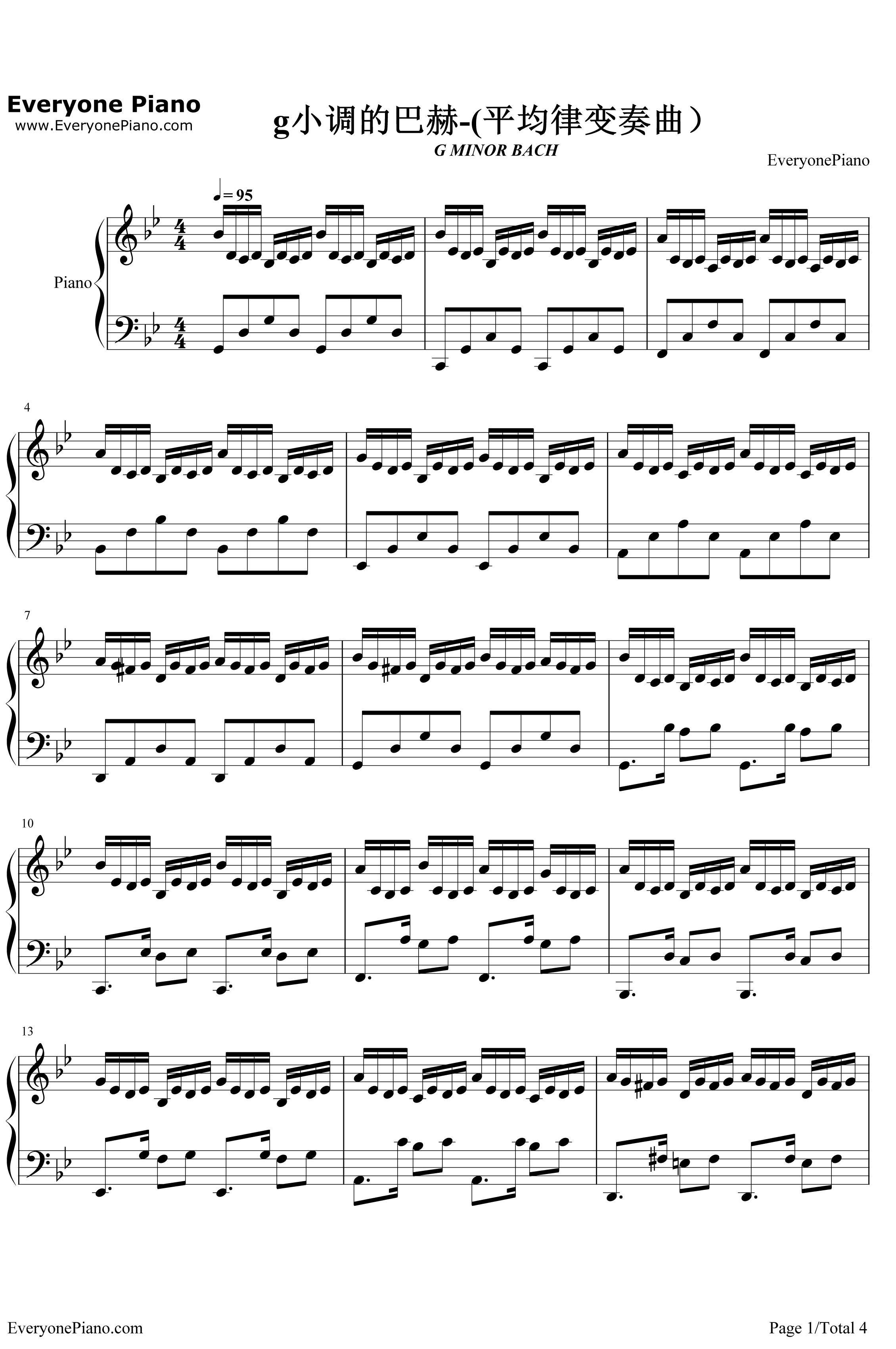 g小调的巴赫钢琴谱-巴赫-平均律变奏曲1