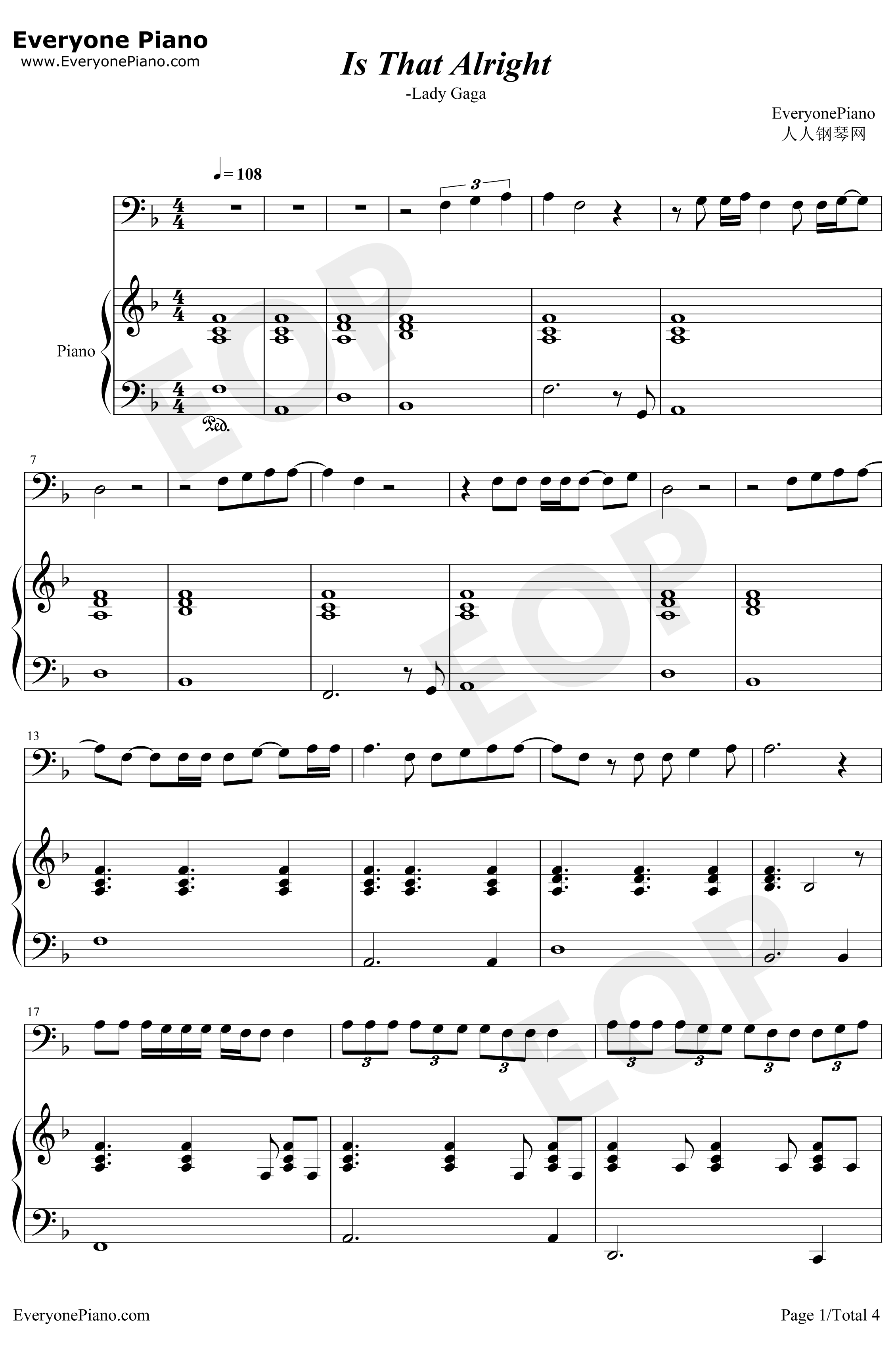 Is That Alright钢琴谱-LadyGaga-一个明星的诞生OST1