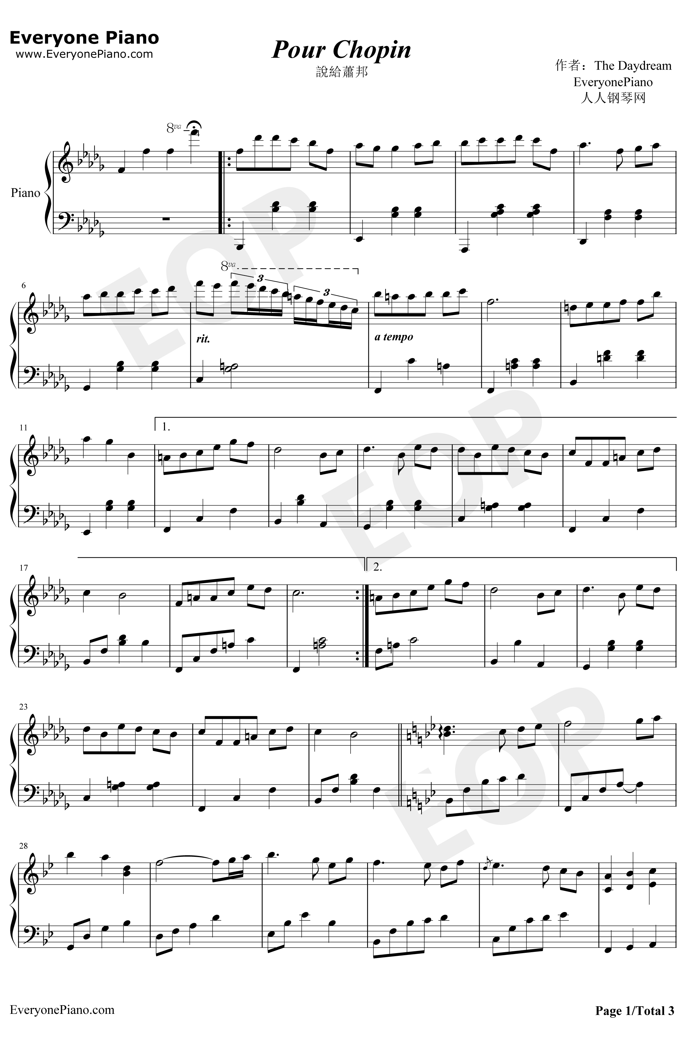 Pour Chopin钢琴谱-The Day dream-说给萧邦1