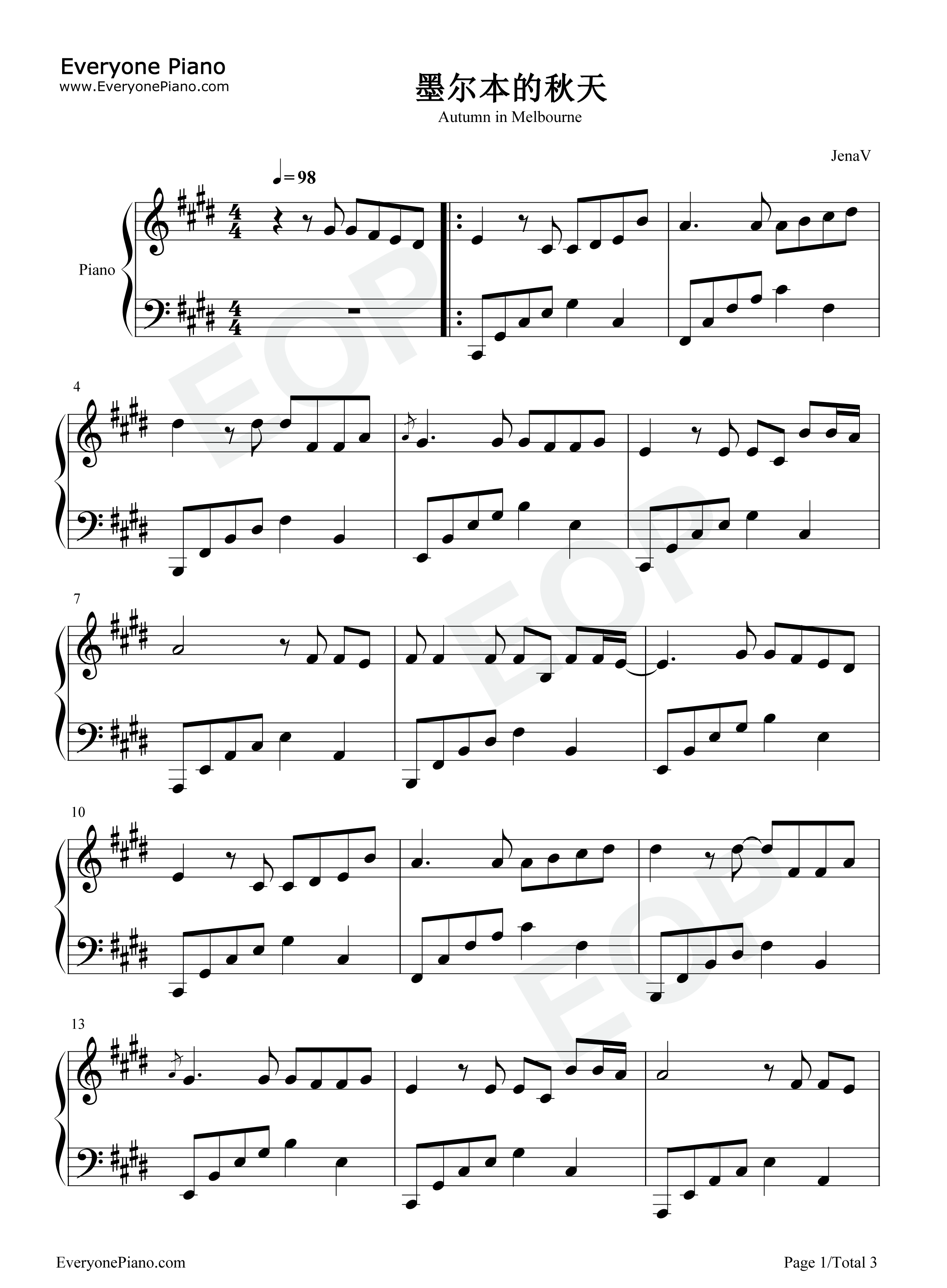 墨尔本的秋天钢琴谱-傅锵锵1
