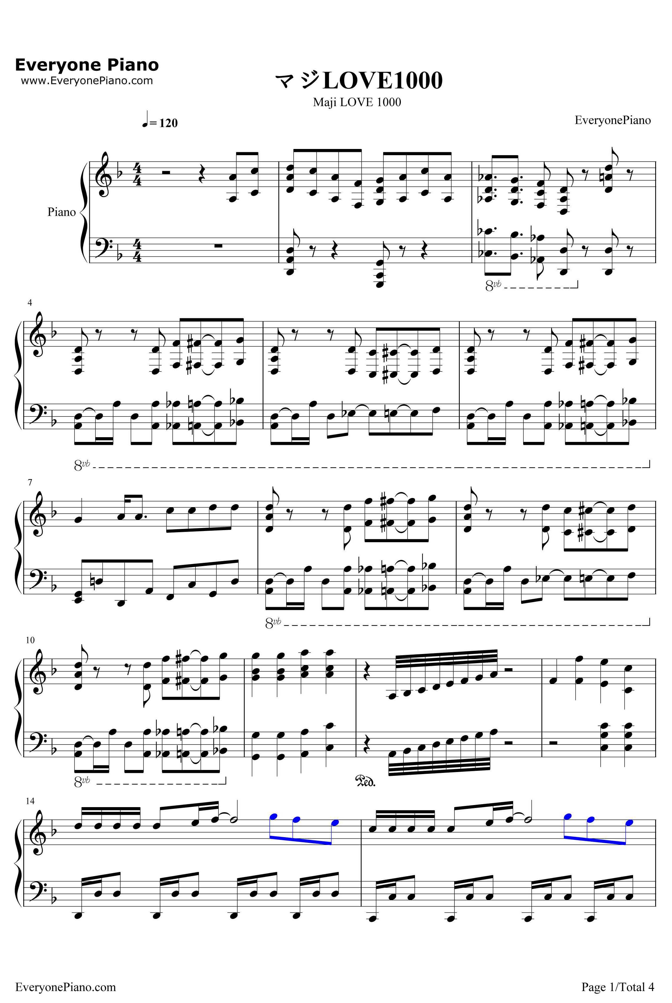 マジLOVE1000钢琴谱-ST☆RISH-歌之王子殿下ED1