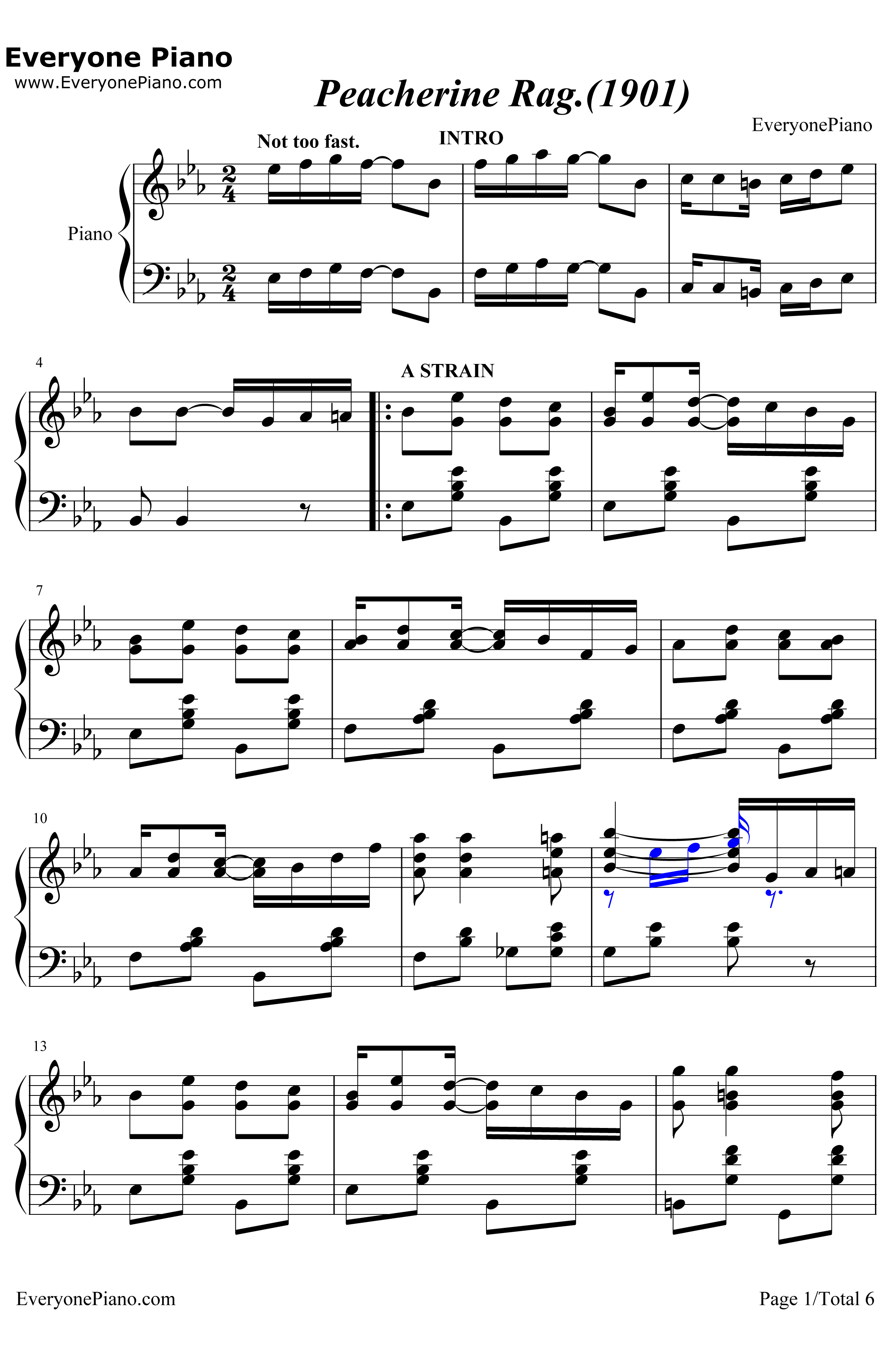 Peacherine Rag钢琴谱-ScottJoplin-海上钢琴师OST1