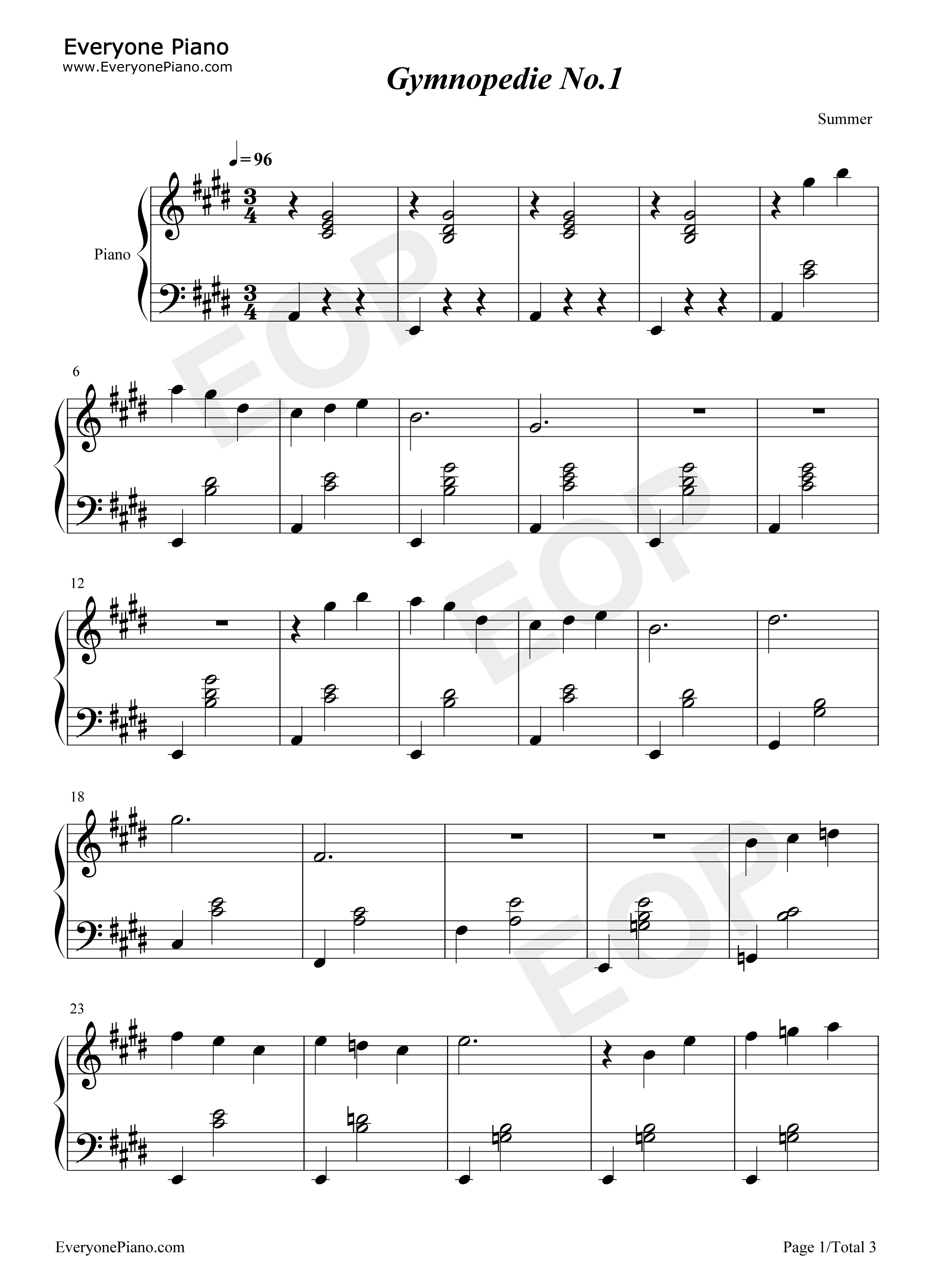 Gymnopedie No1.钢琴谱-Erik Satie1
