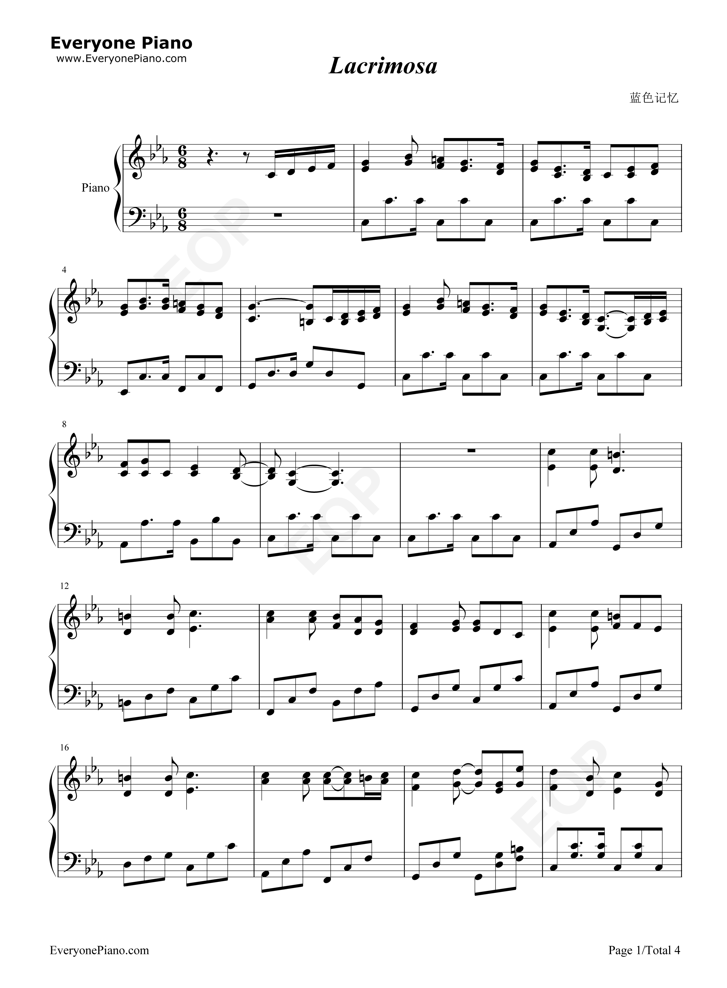 Lacrimosa钢琴谱-Kalafina1