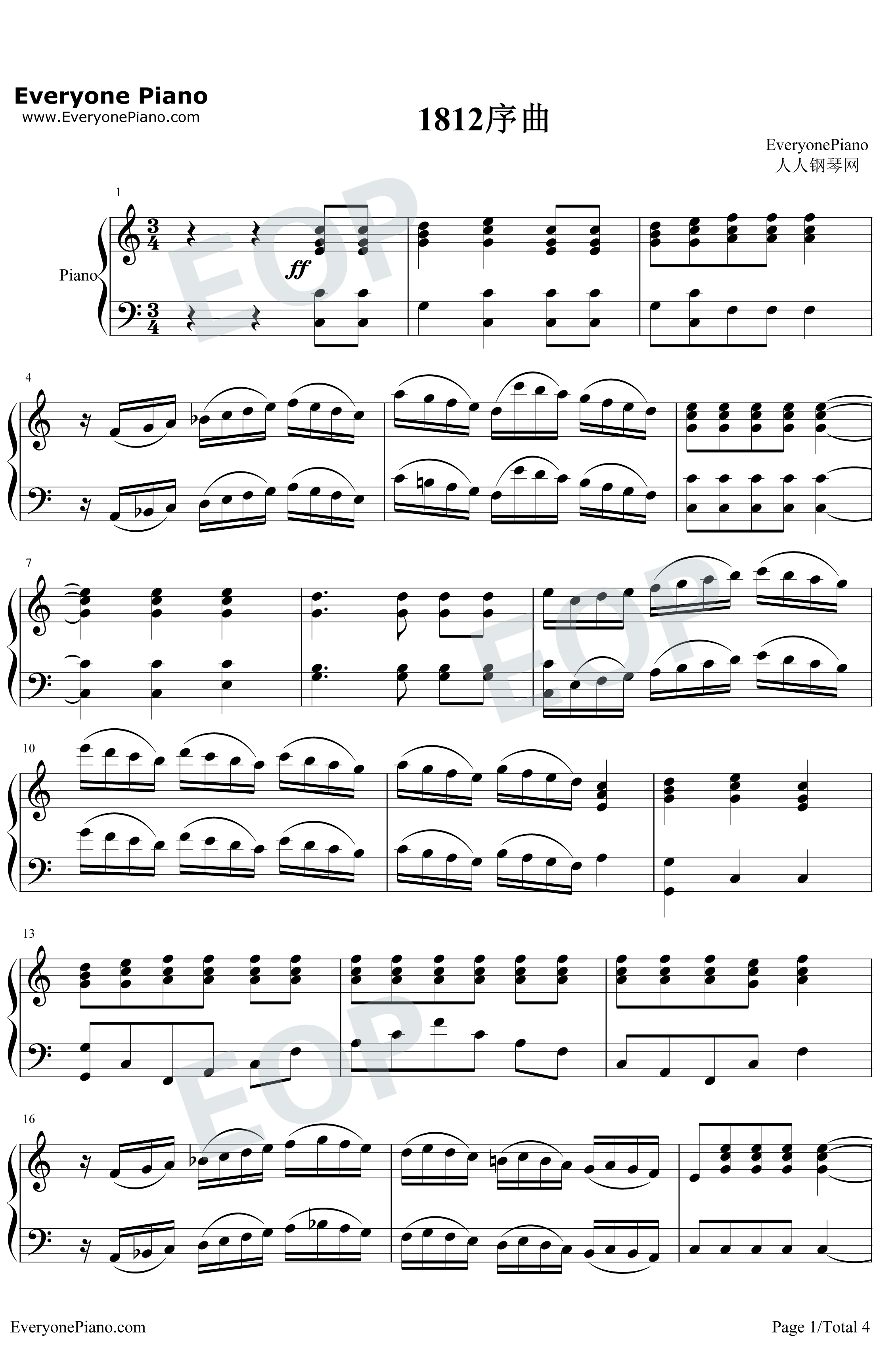 1812序曲钢琴谱-柴科夫斯基1