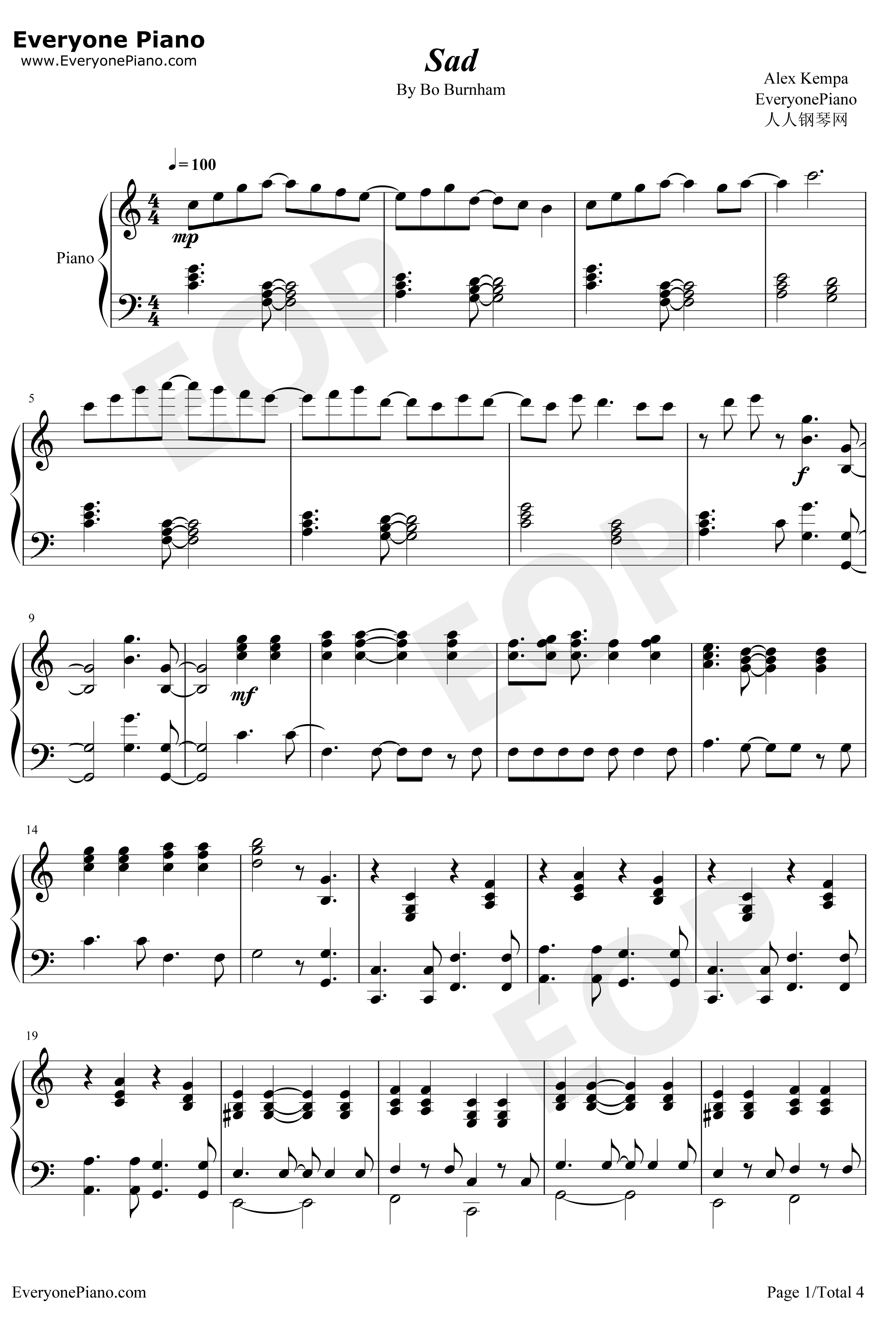 Sad钢琴谱-Bo Burnham1