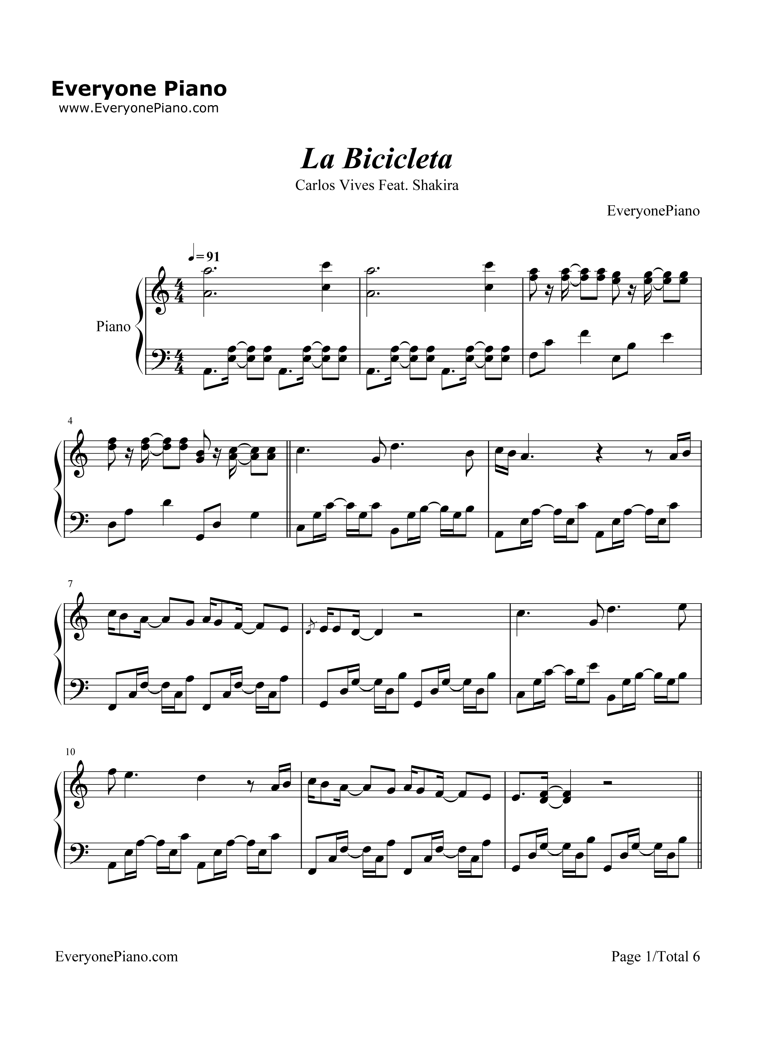 La Bicicleta钢琴谱-Carlos Vives ft. Shakira1