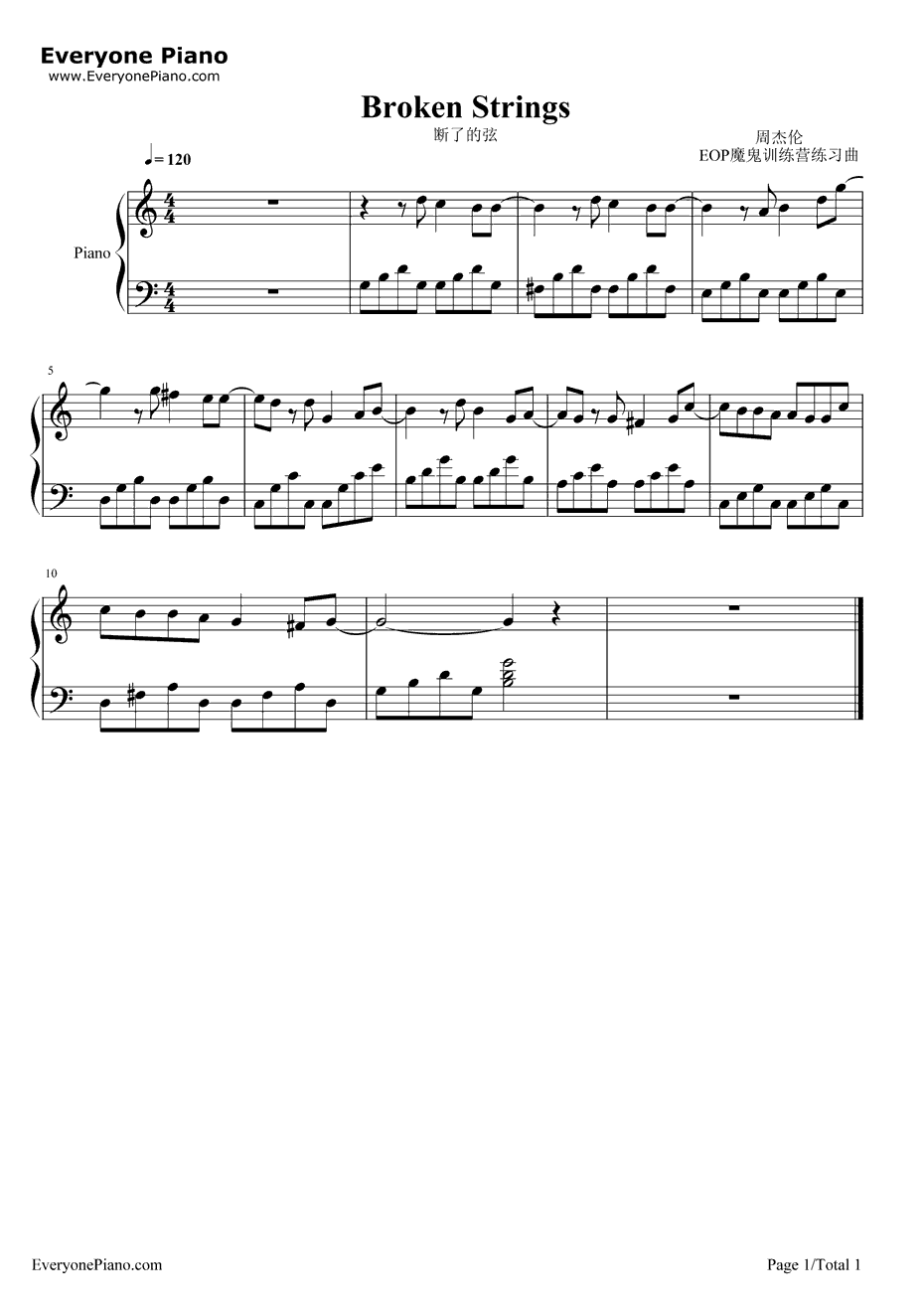 断了的弦超简单版钢琴谱-周杰伦1