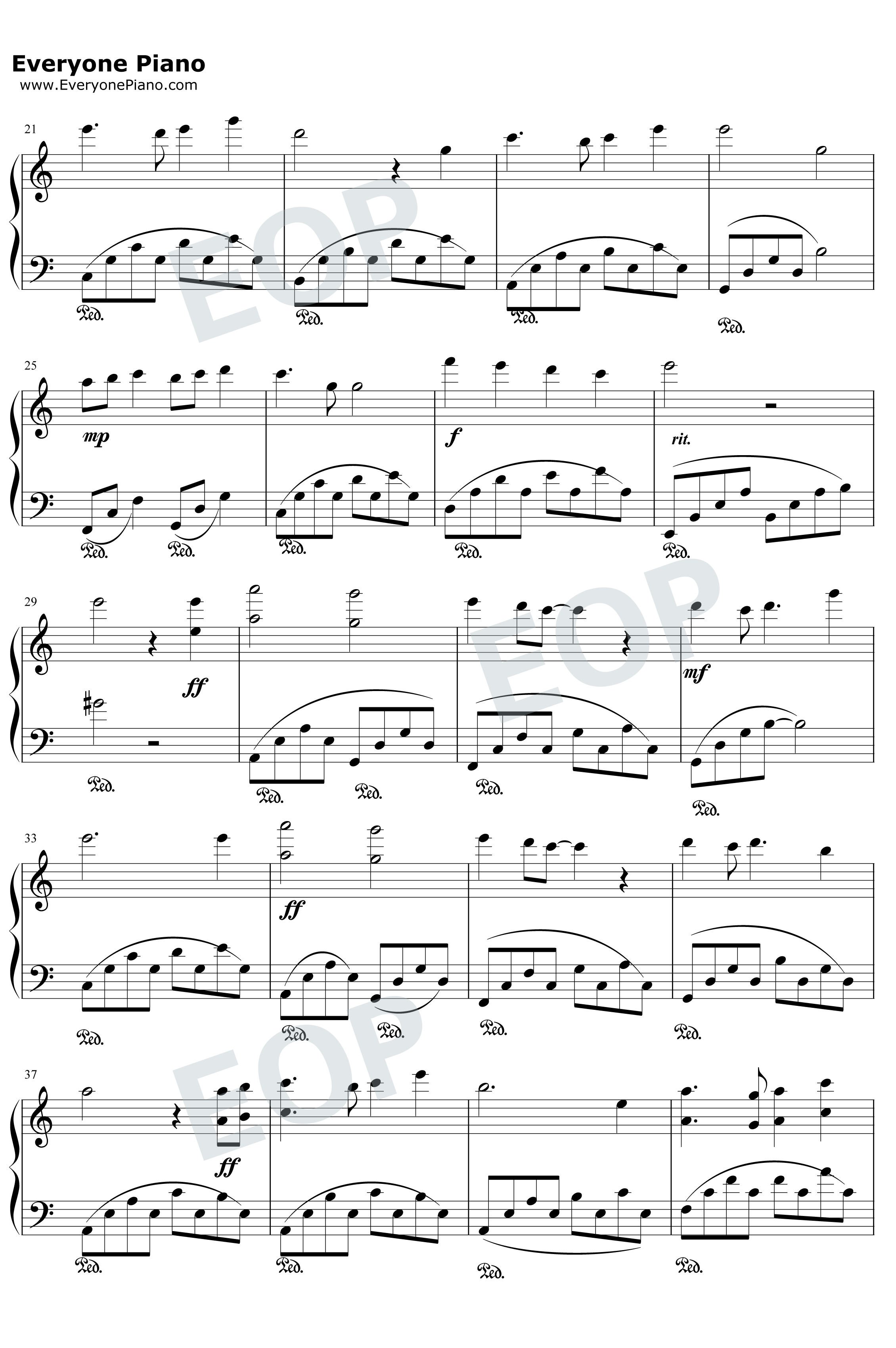 天空之城钢琴谱-久石让-C调进阶版2