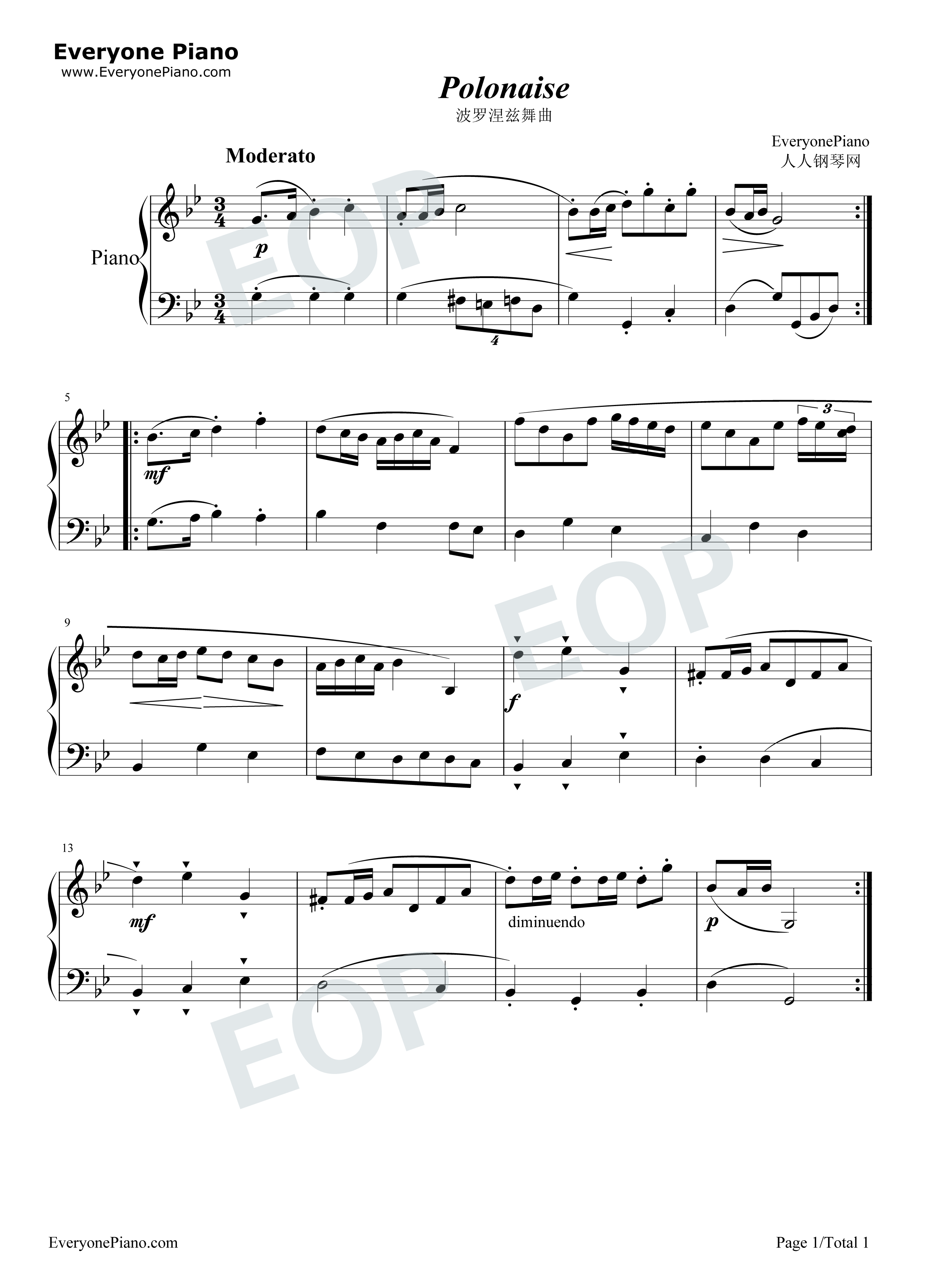 波罗涅兹舞曲钢琴谱-巴赫1