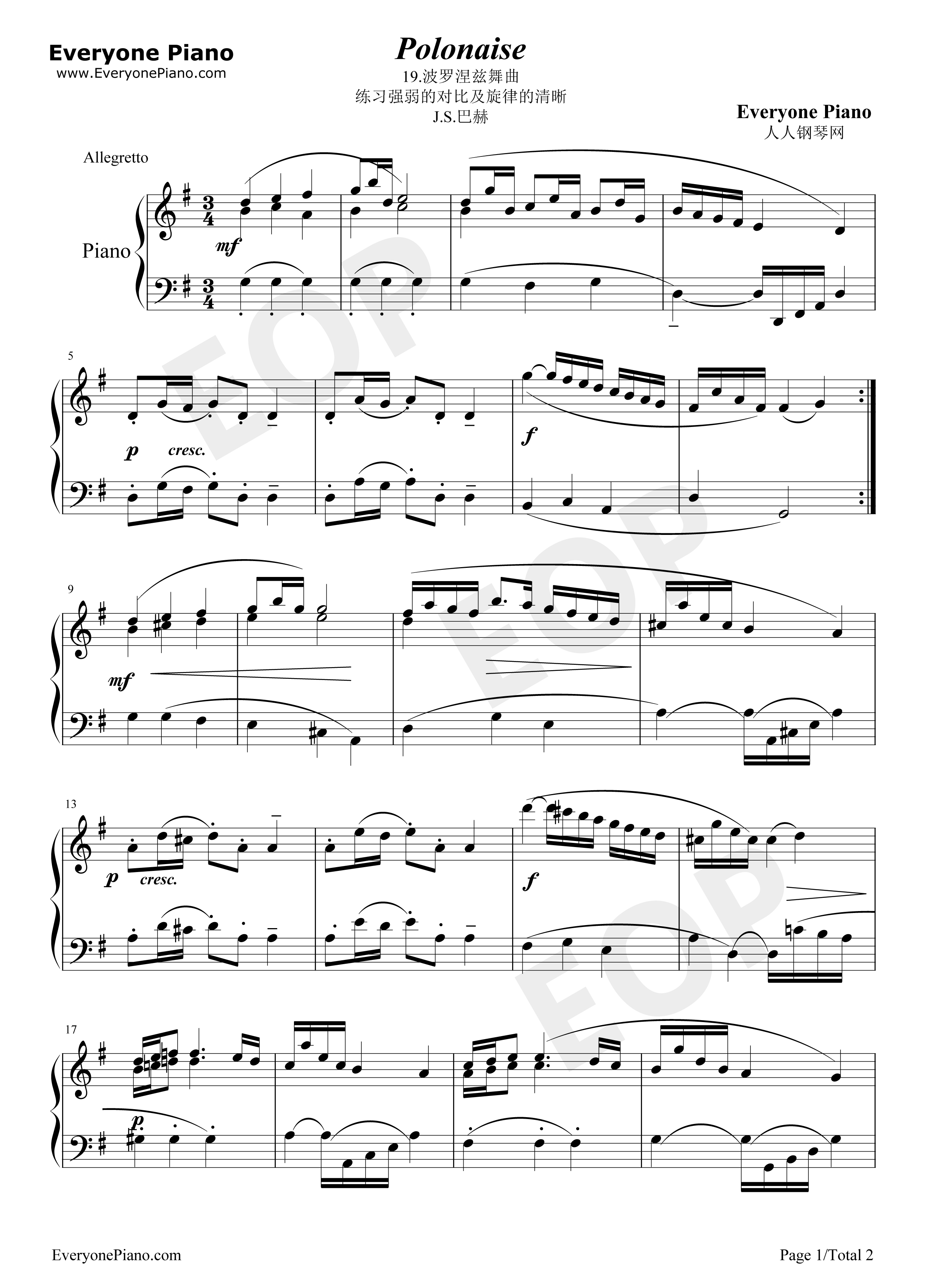 波罗涅兹舞曲 19钢琴谱-巴赫1