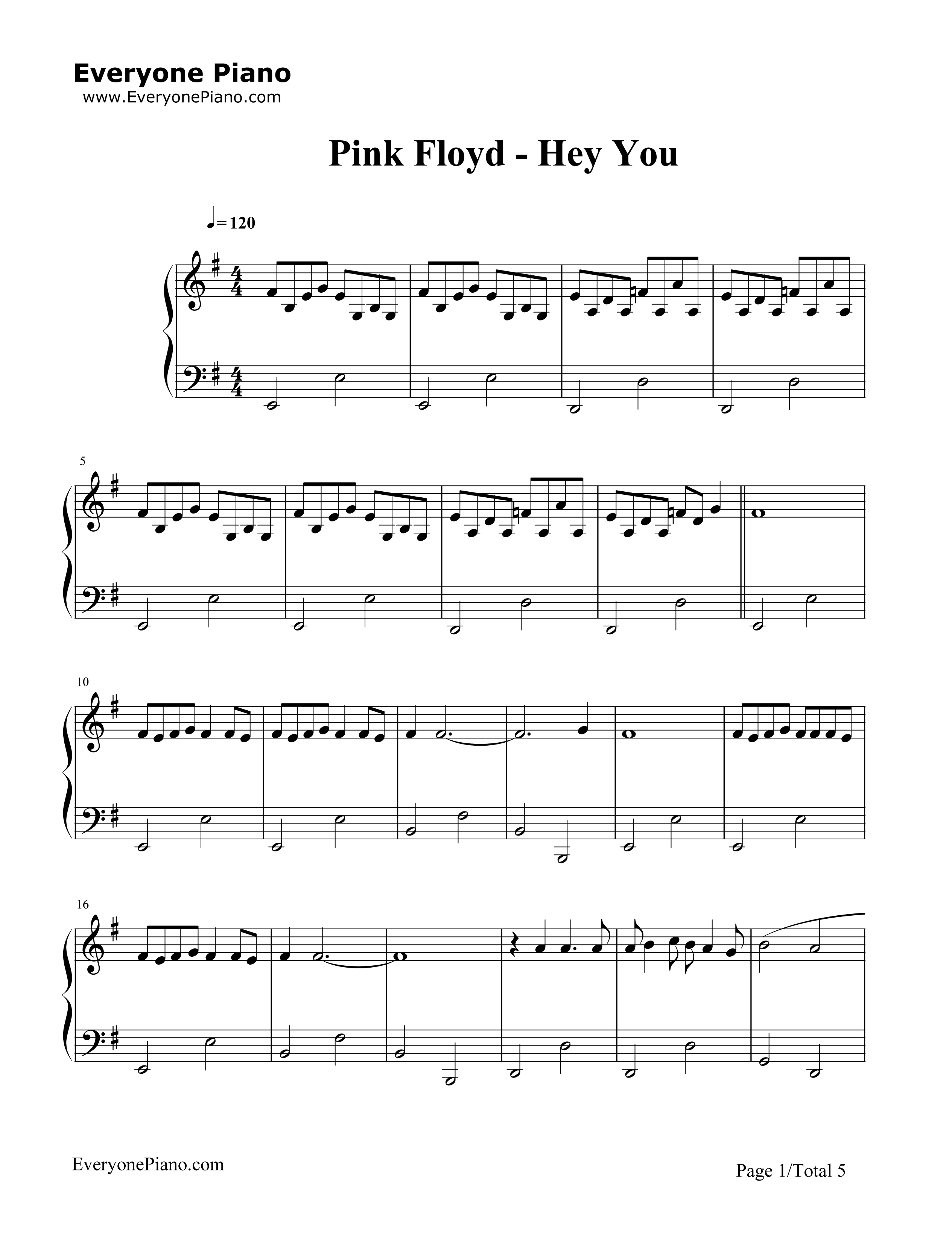 Hey You钢琴谱-Pink Floyd1