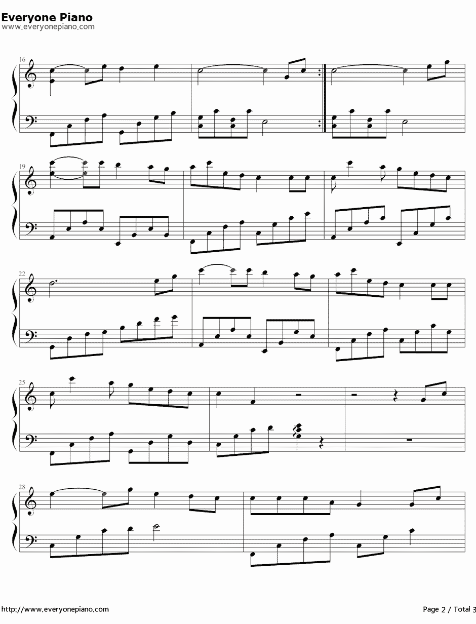 隐形的翅膀钢琴谱-张韶涵-最简单版2
