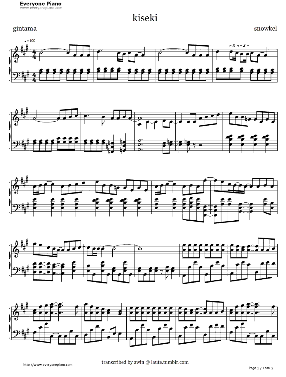 奇跡钢琴谱-シュノ一ケル（Snowkel）1