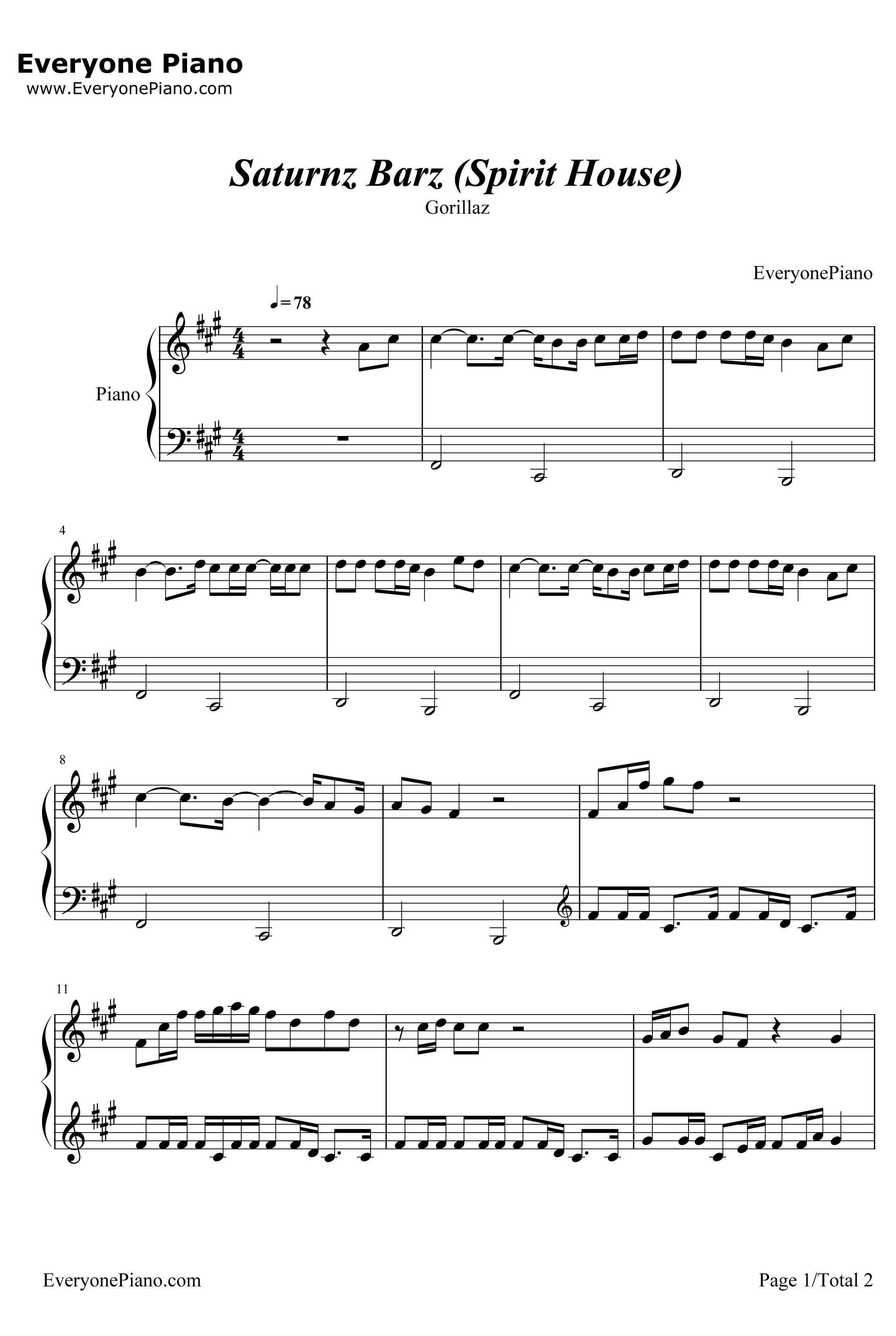 Saturnz Barz钢琴谱-Gorillaz1