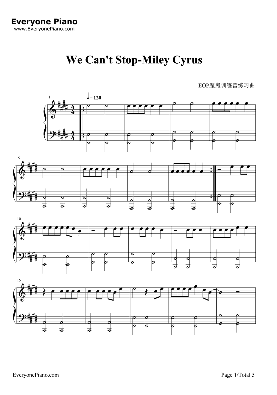 WeCan'tStop钢琴谱-MileyCyrus1