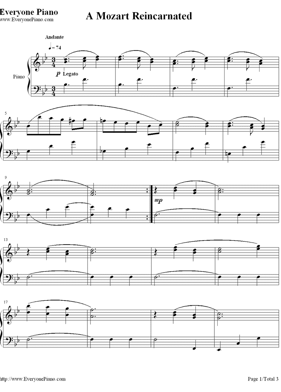 A Mozart Reincarnated钢琴谱-颜尼欧·莫里克奈Ennio Morricone-《海上钢琴师》插曲1