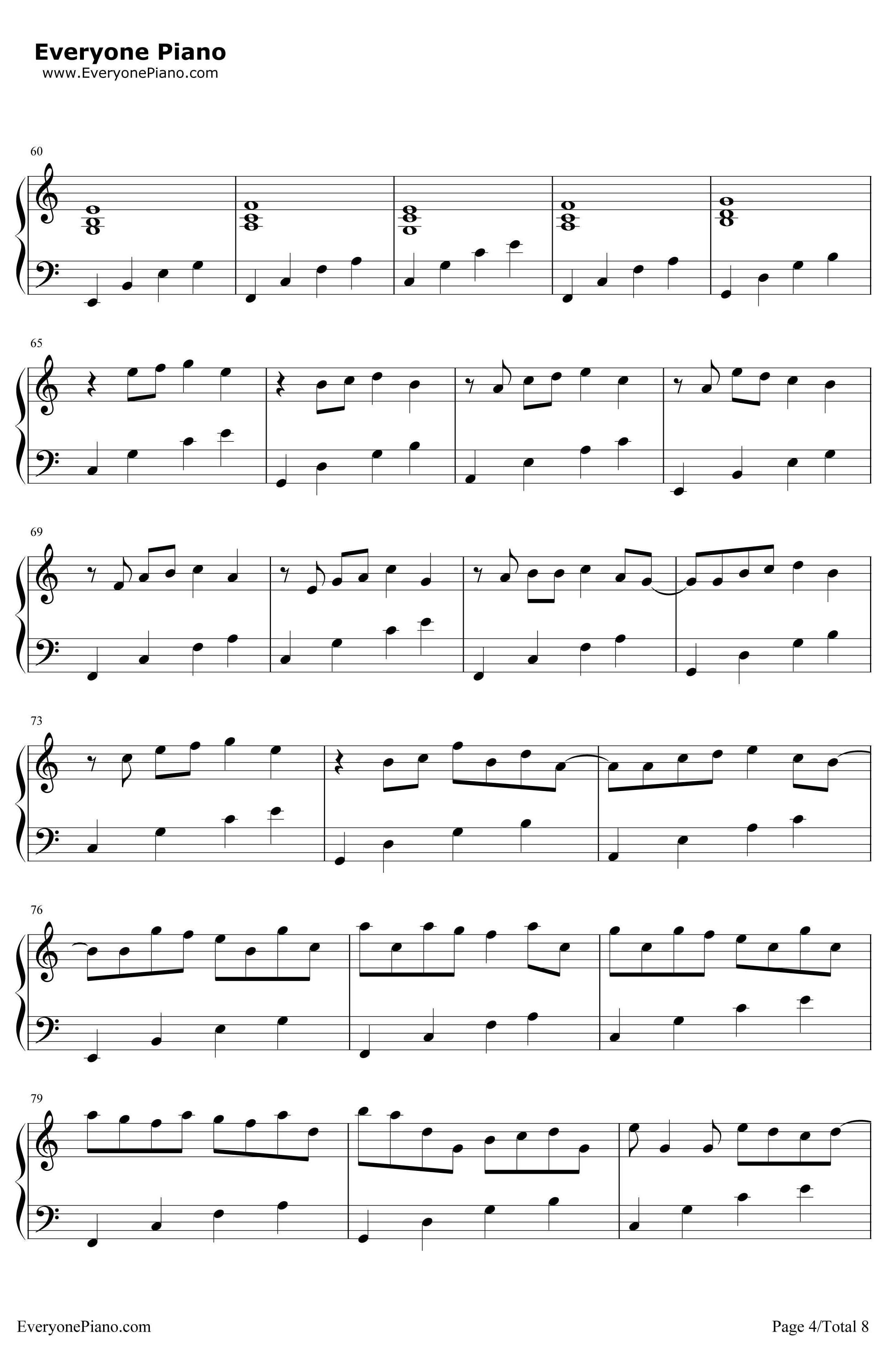 卡农C大调最简版钢琴谱-帕赫贝尔4