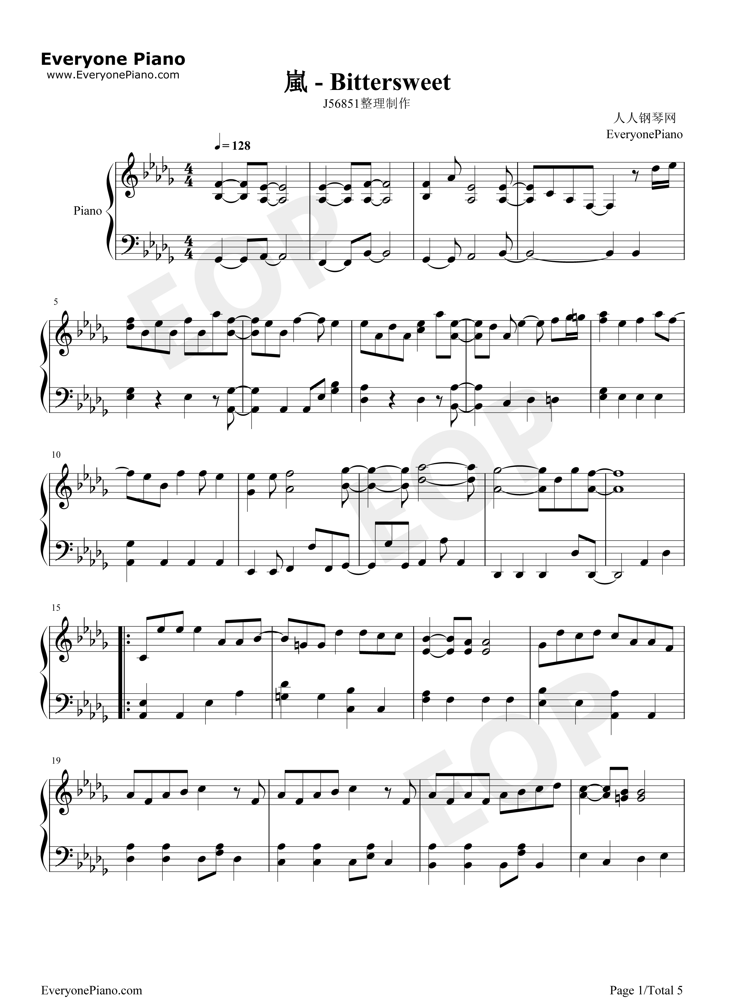 Bittersweet钢琴谱-嵐1
