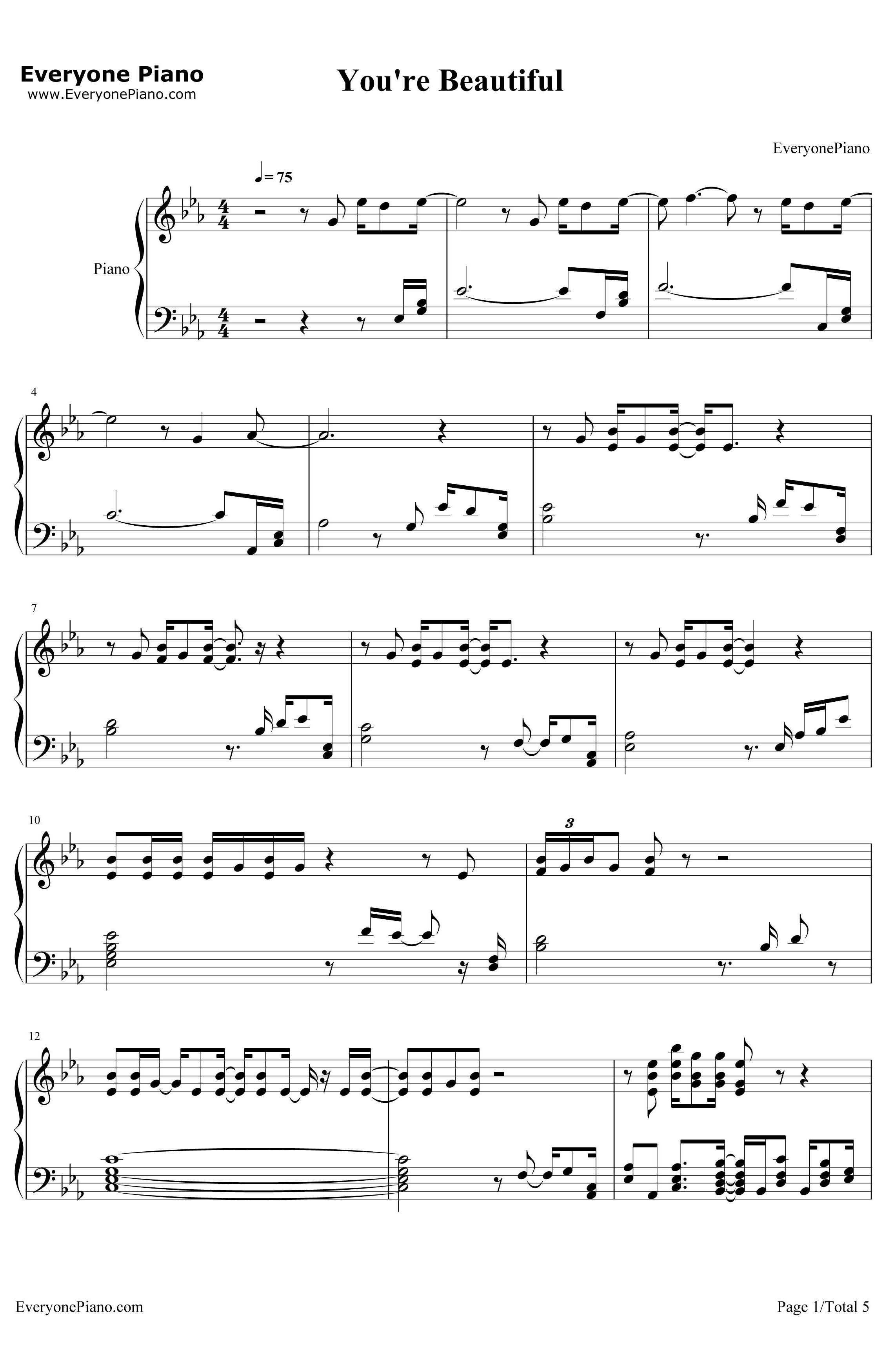 You'reBeautiful钢琴谱-JamesBlunt1