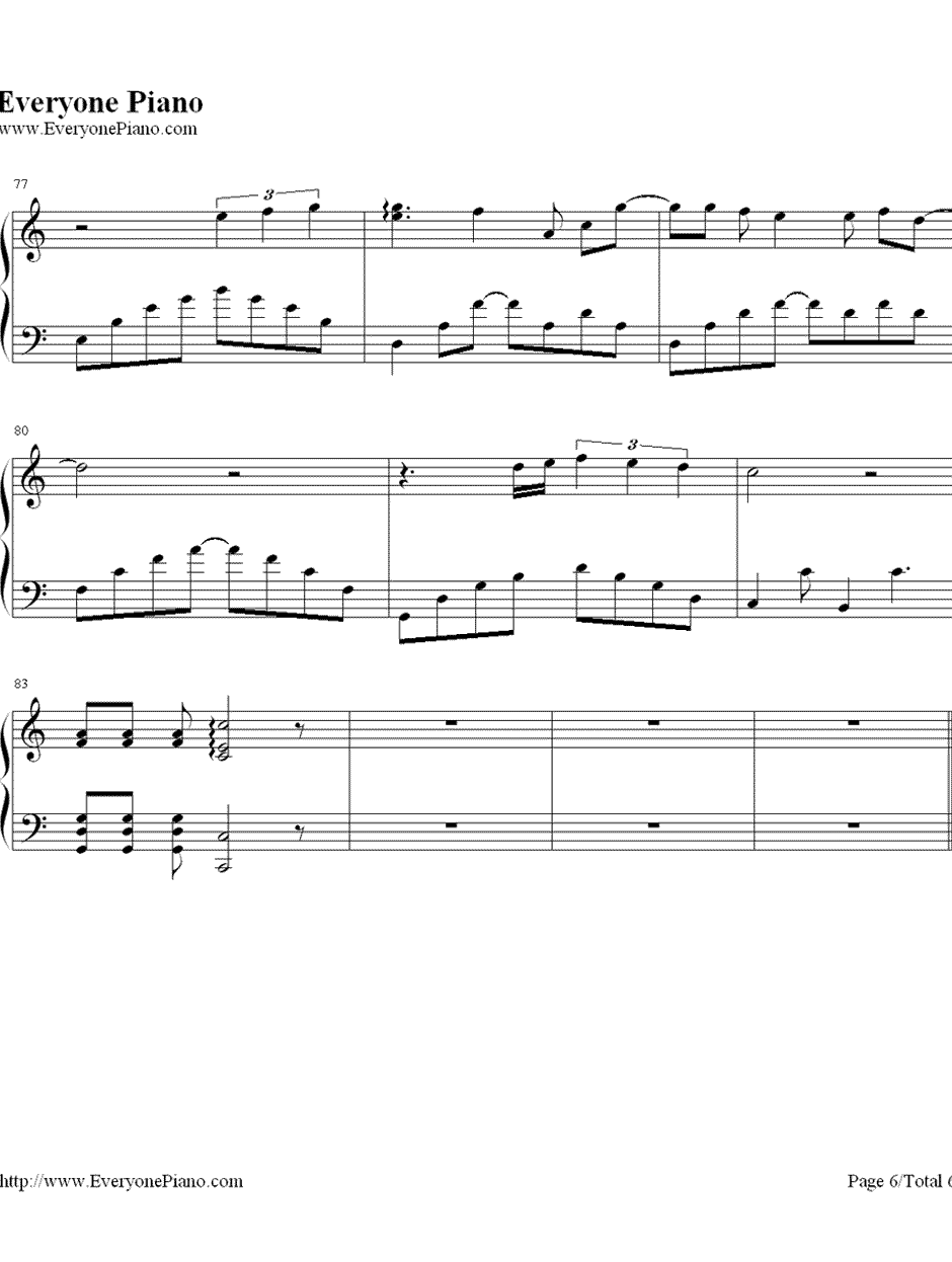 直到世界的尽头钢琴谱-织田哲郎-《灌篮高手》片尾曲6
